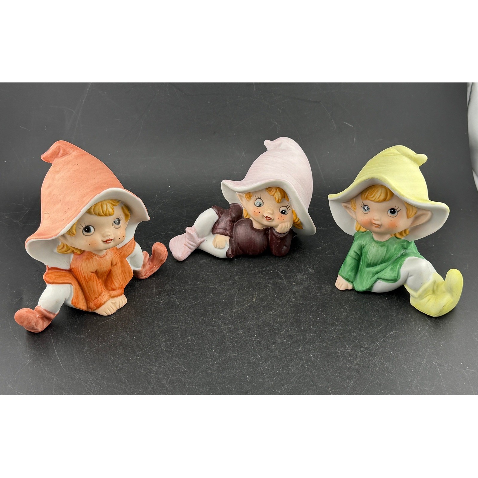 Vintage Homco Ceramic Elf Pixie Figurines-Set of 3 Matte Bisque 5213 Retro Decor Vintage Homco Ceramic Elf Pixie Figurines-Set of 3 Matte Bisque 5213 Retro Decor