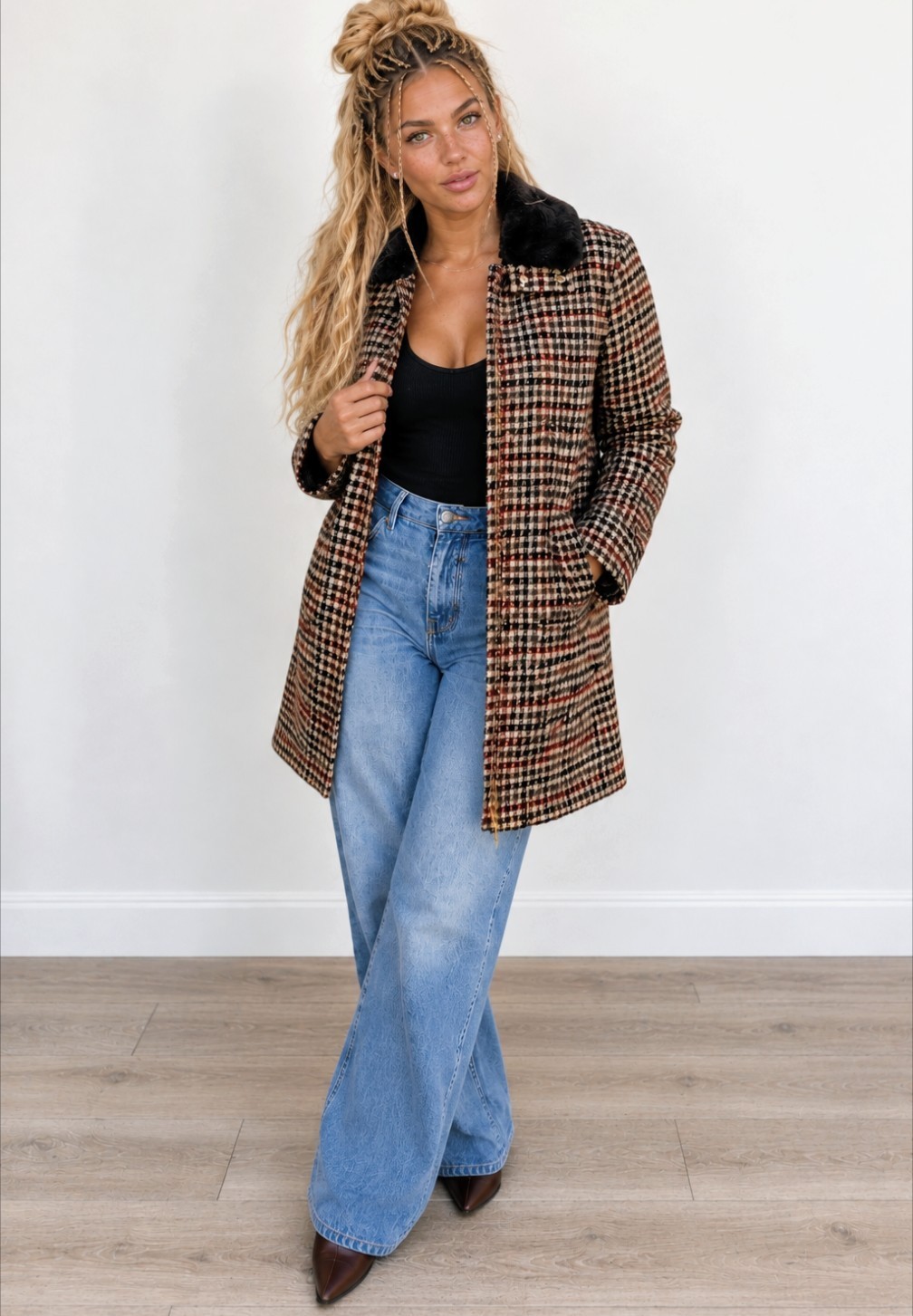 Vintage Pendleton Wool Plaid Coat L Faux Fur Collar Talon Zip Western Heritage 