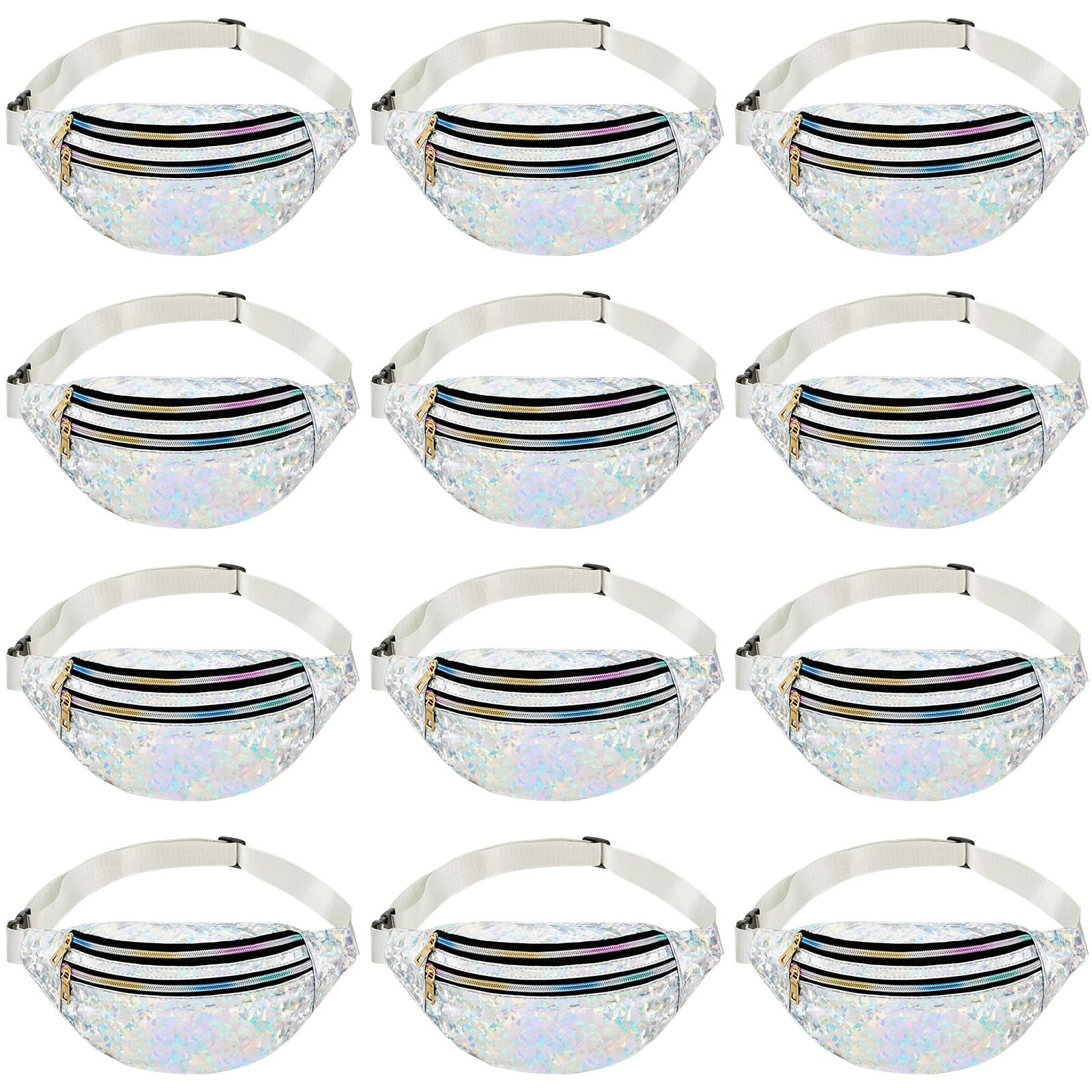 Dunzy 12 Bachelorette Fanny Packs Holographic Waist Bag, Silver