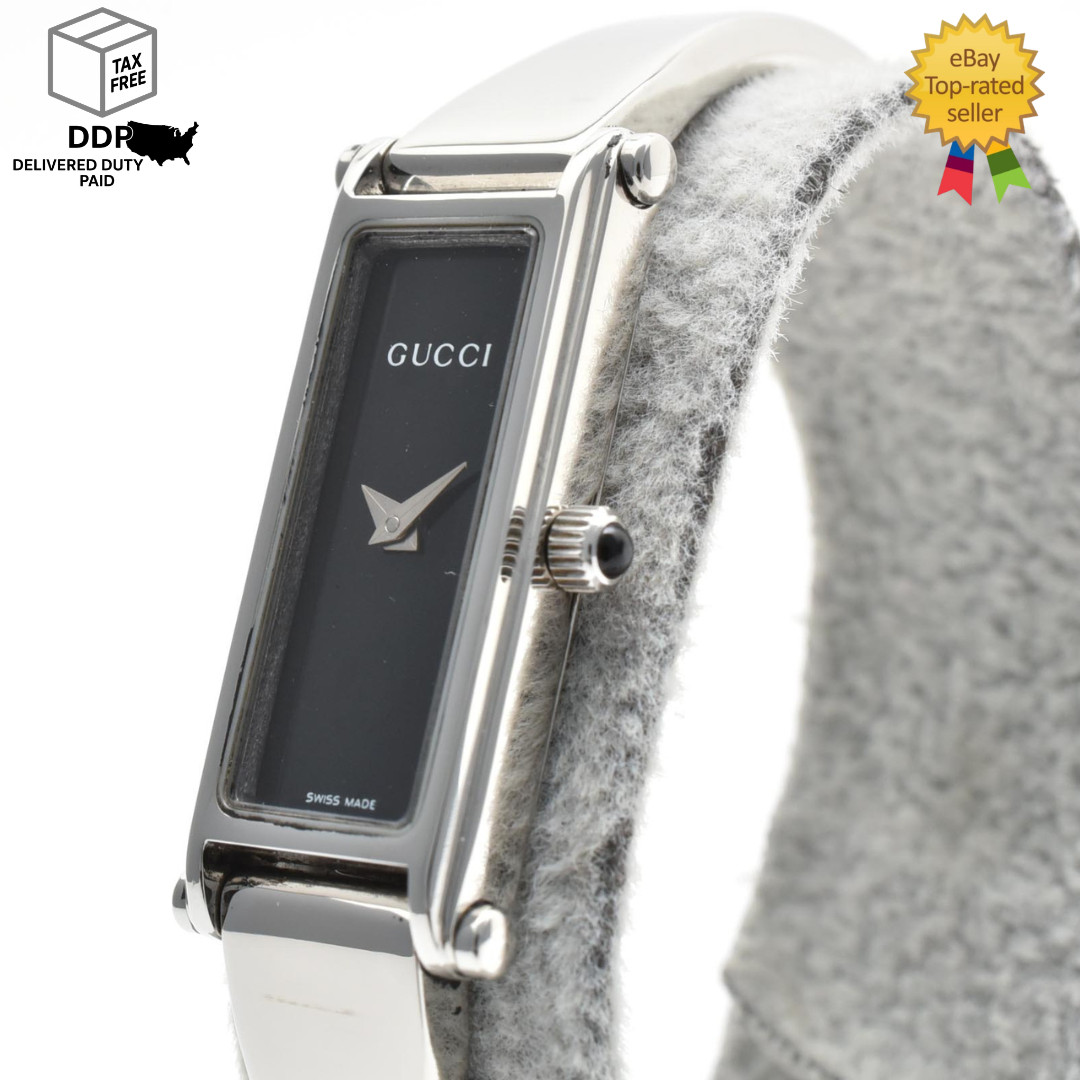 Vintage [Near MINT] GUCCI 1500L Black Dial Silver 12mm Quartz Womens Watch JAPAN