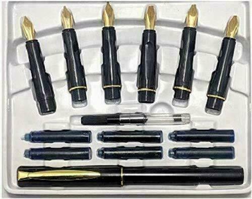 Calligraphy Fountain Pen Set 6 Nibs and 1 Pen 22 Carat Gold Plated Best Quality