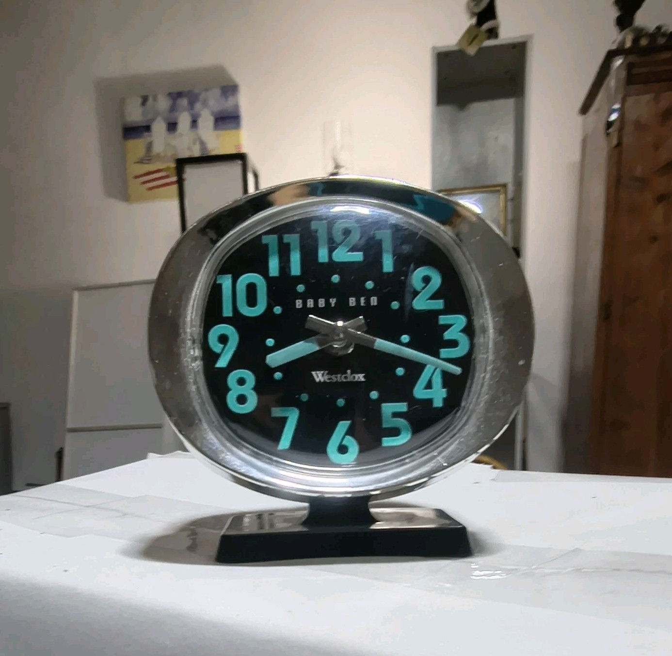 Vintage Westclox Baby Ben Style 8 Alarm Clock Black Luminous Teal MCM Works