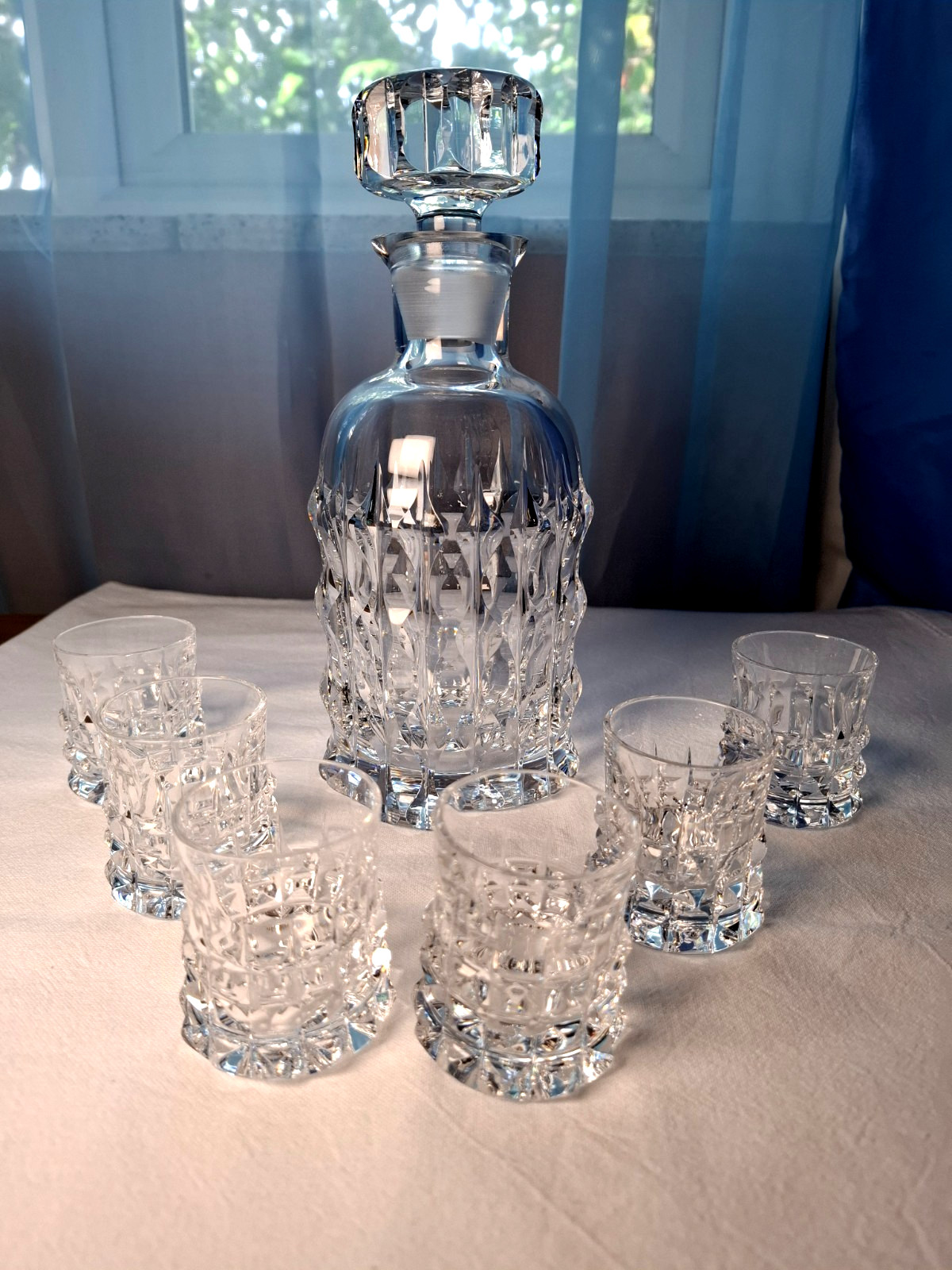 Luxurious Vintage Bohemian Crystal Glass Set Of Decanter & 6 Shot Glasses VGC.