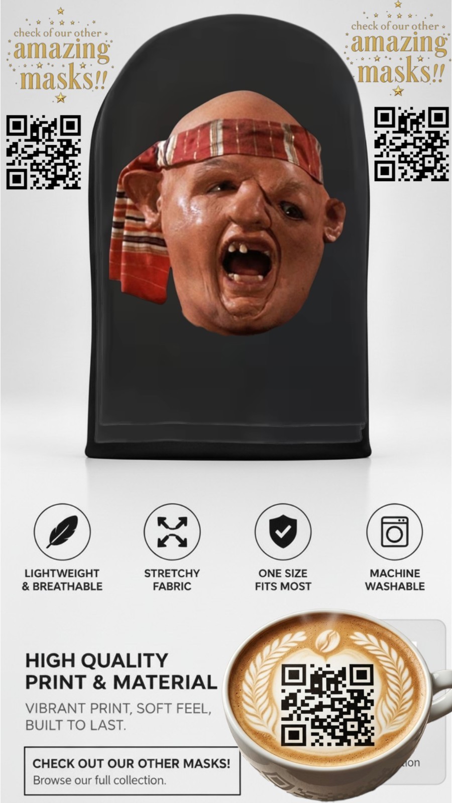 The Goonies Mash Halloween Face Mask Sean Astin Mikey Cosplay Costume 80s Movie