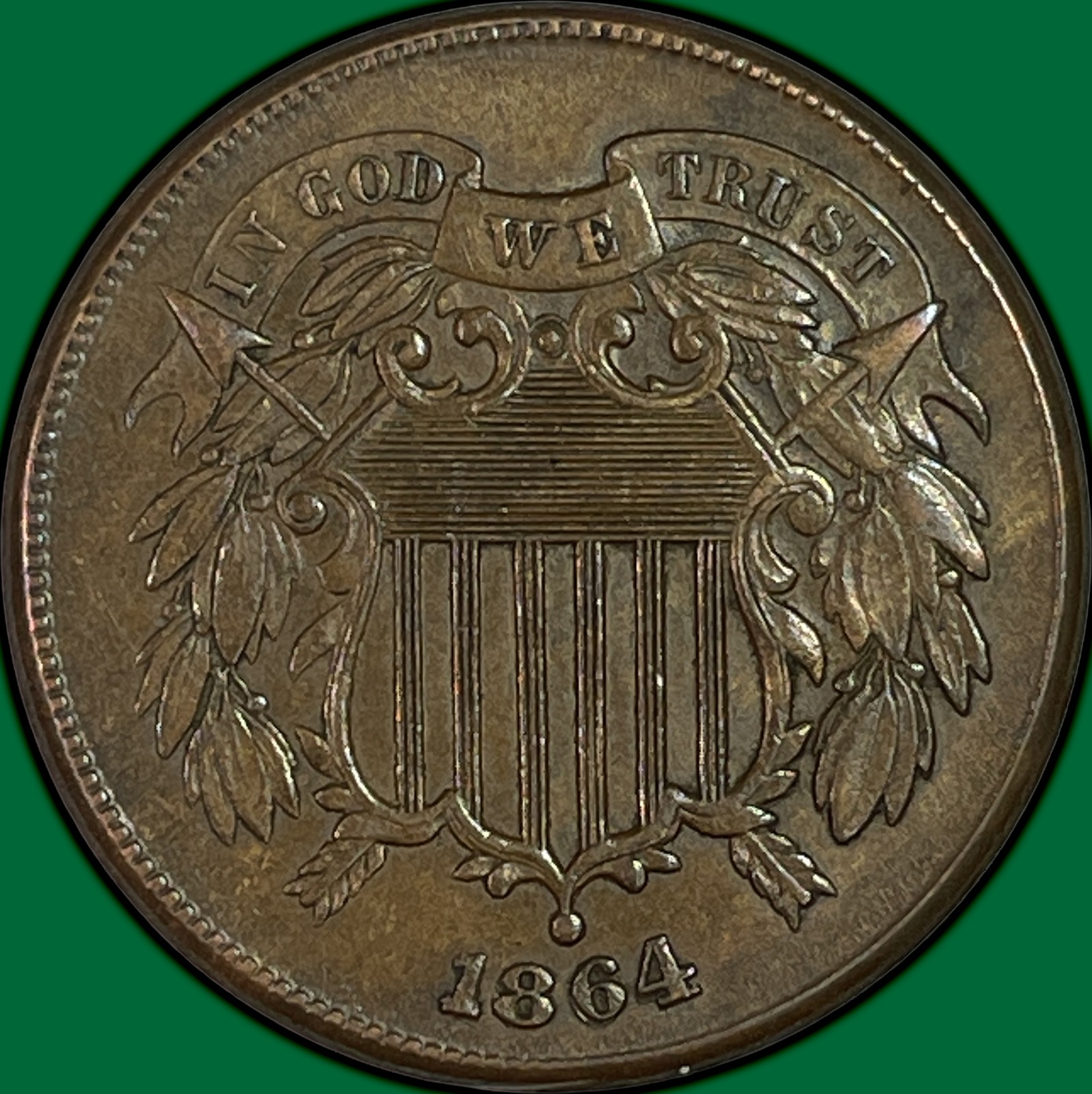 1864 Two Cent Piece Uncirculated UNC Coin #46408