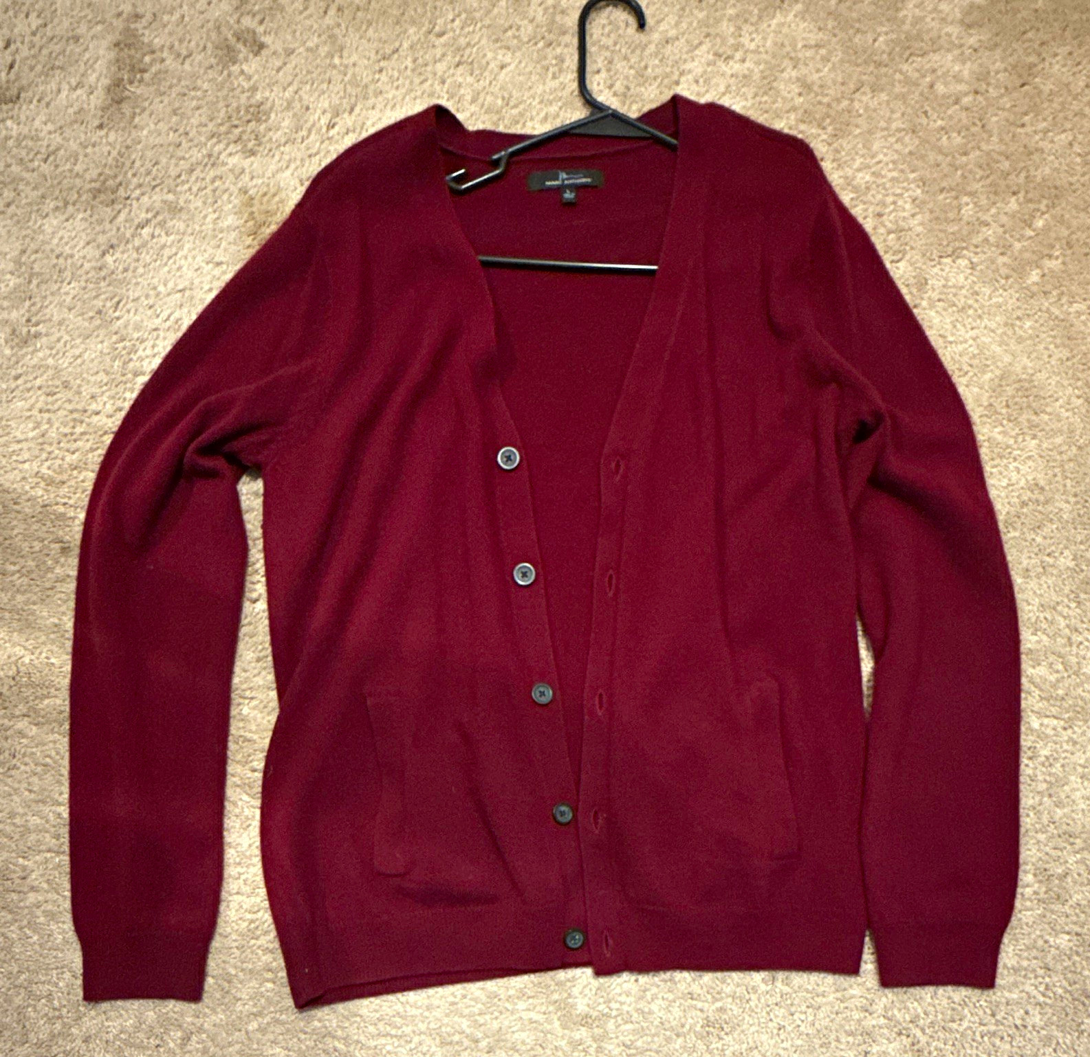 Marc Anthony Cashmere Burgundy V-Neck Cardigan Sweater w/ Pockets Size L