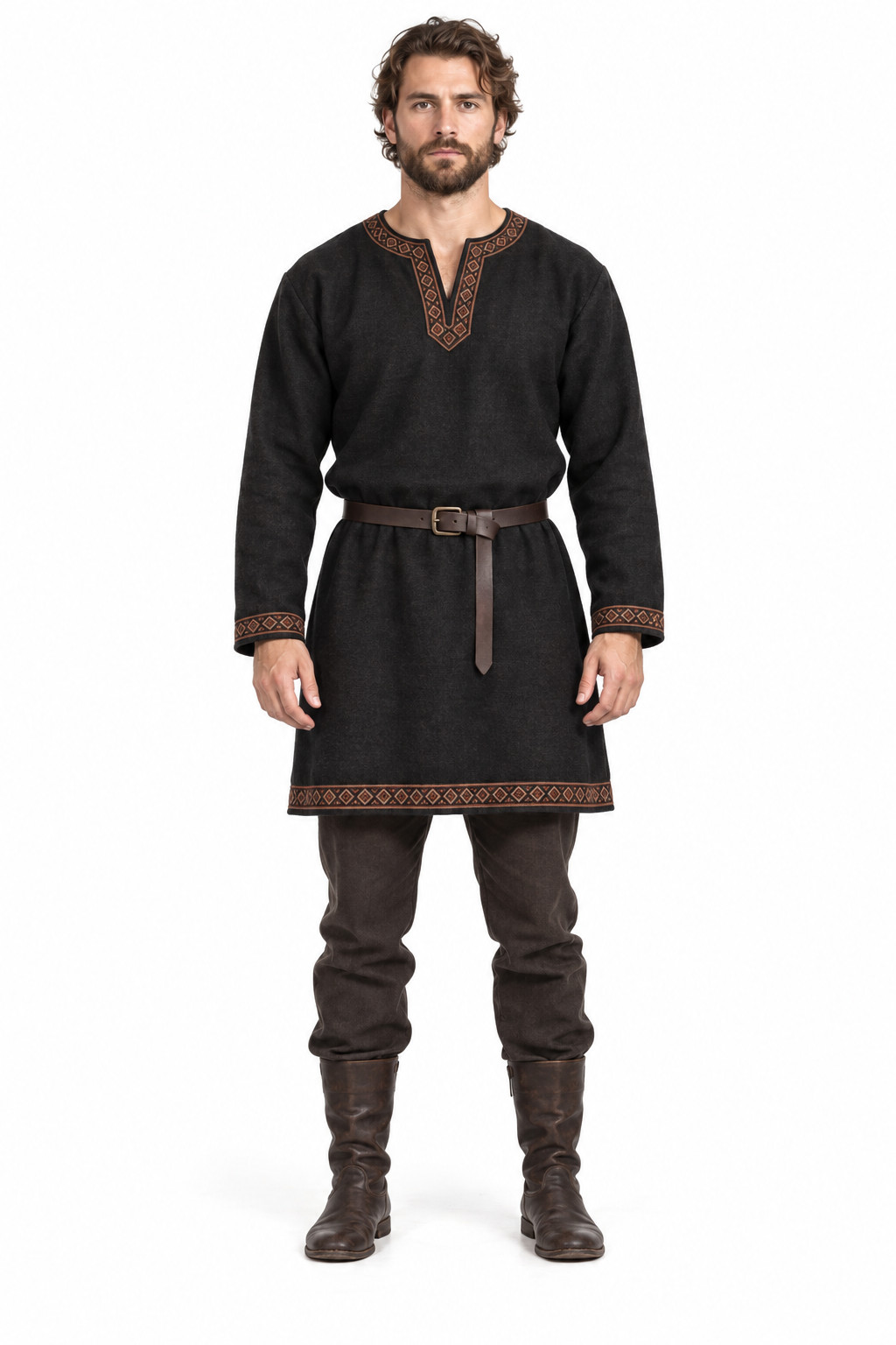 Men’s Viking Tunic Medieval Norse Costume Embroidered Renaissance Fair Shirt