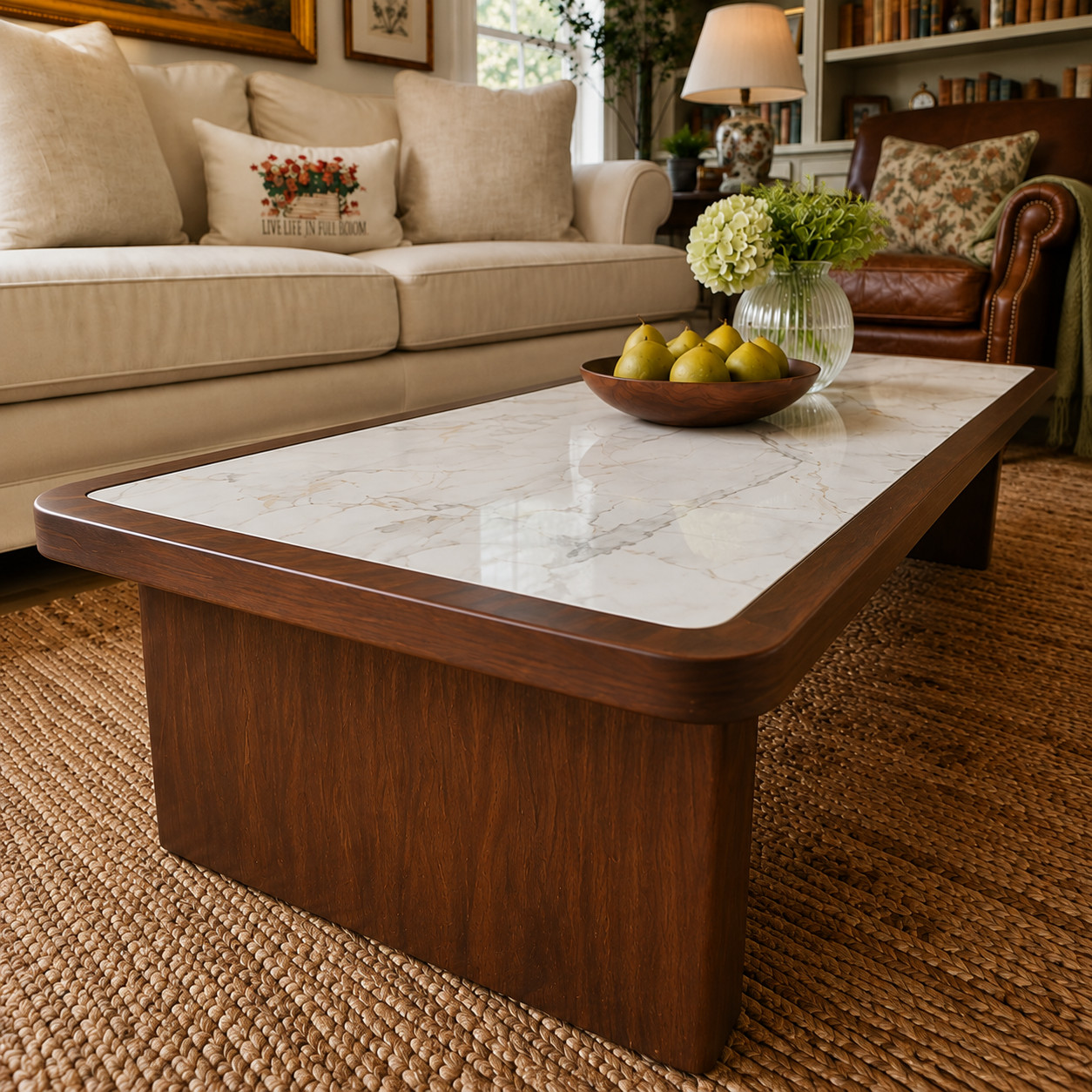 Mid-Century Modern Low Profile Coffee Table Sintered Stone Marble Top Rectangle Mid-Century Modern Low Profile Coffee Table Sintered Stone Marble Top Rectangle