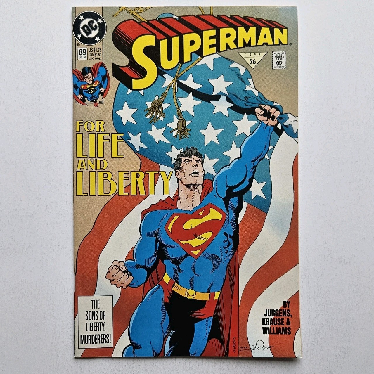 SUPERMAN #69 Comic Book with Bag And Board NM 9.4 DC 1992 Justice League JLA Vtg SUPERMAN #69 Comic Book with Bag And Board NM 9.4 DC 1992 Justice League JLA Vtg