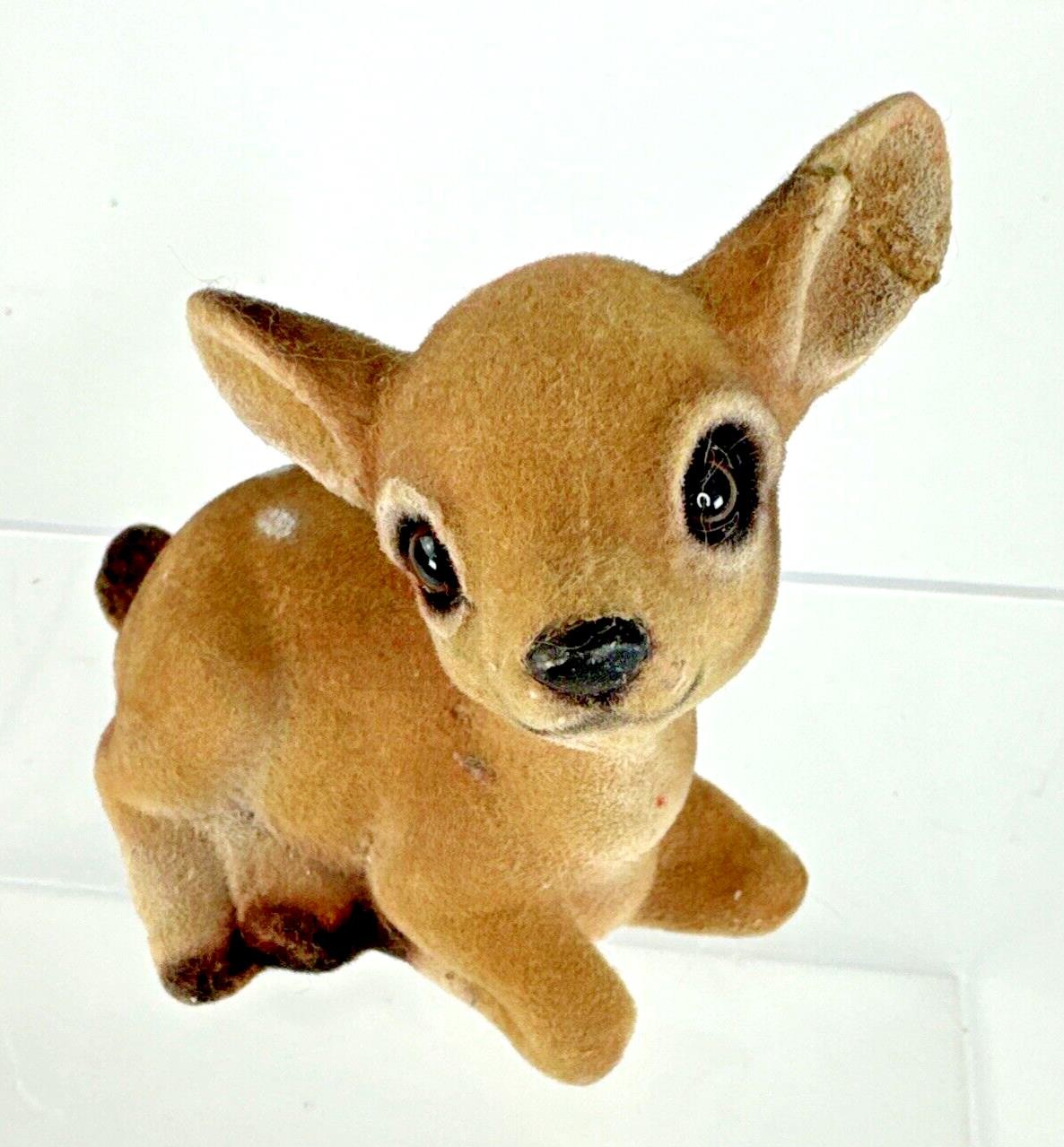 Vintage Fawn Deer Figure Flocked Laying Brown Spotted 4\