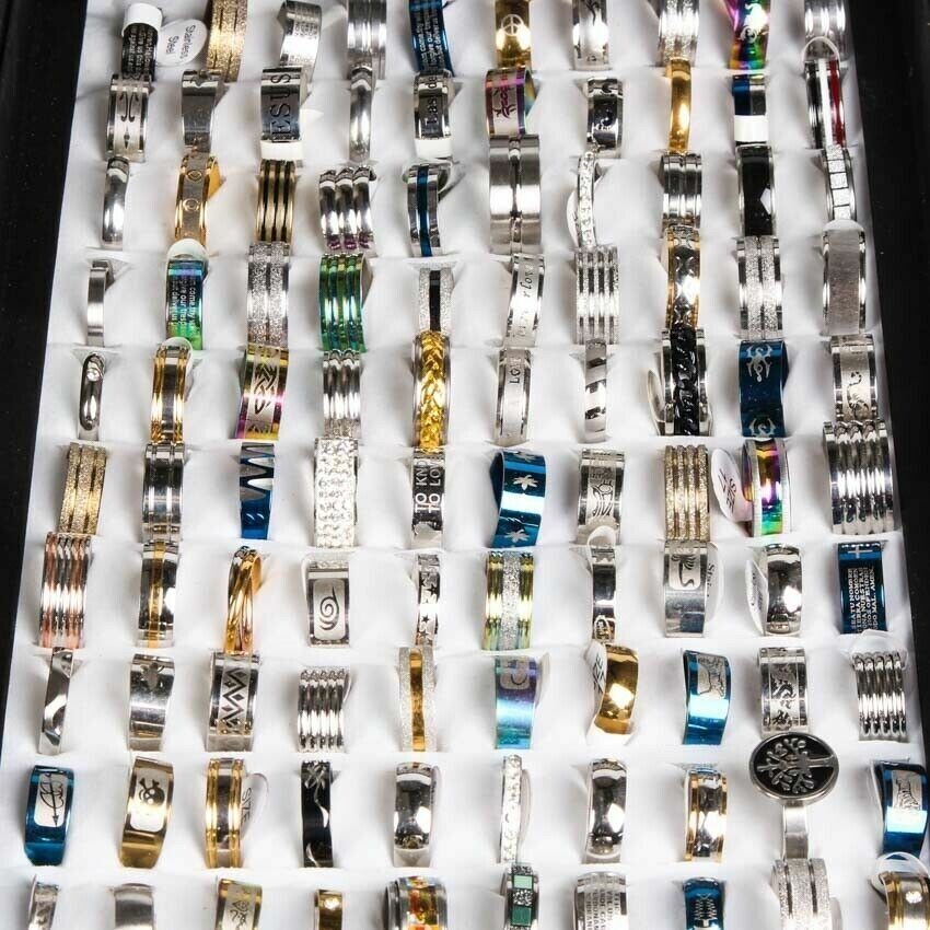 100x Mixed Rings Bulk Finger Band Ring Lot Men Women Jewelry Wholesale