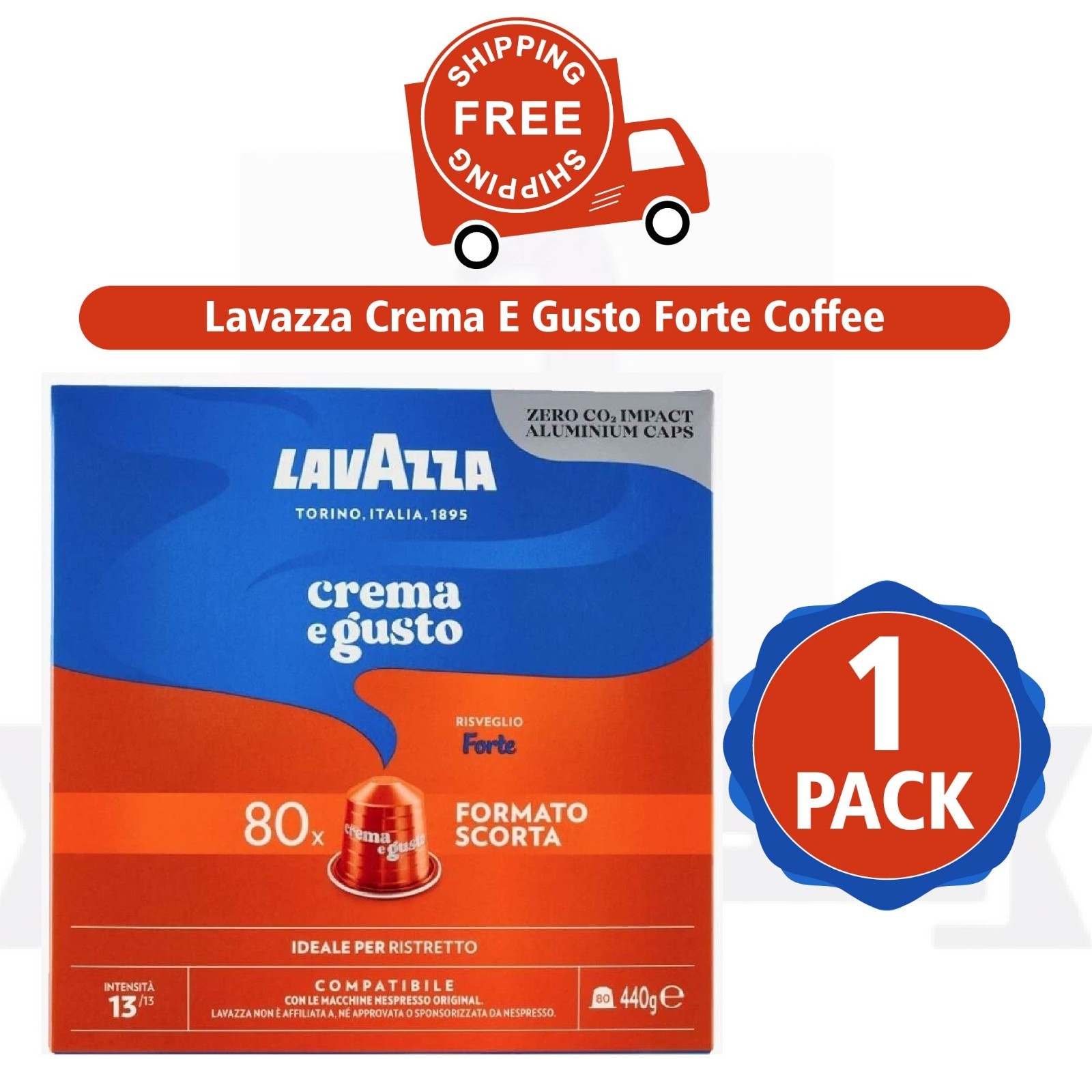 Lavazza Crema e Gusto Forte Nespresso Compatible Aluminium 80 Capsules