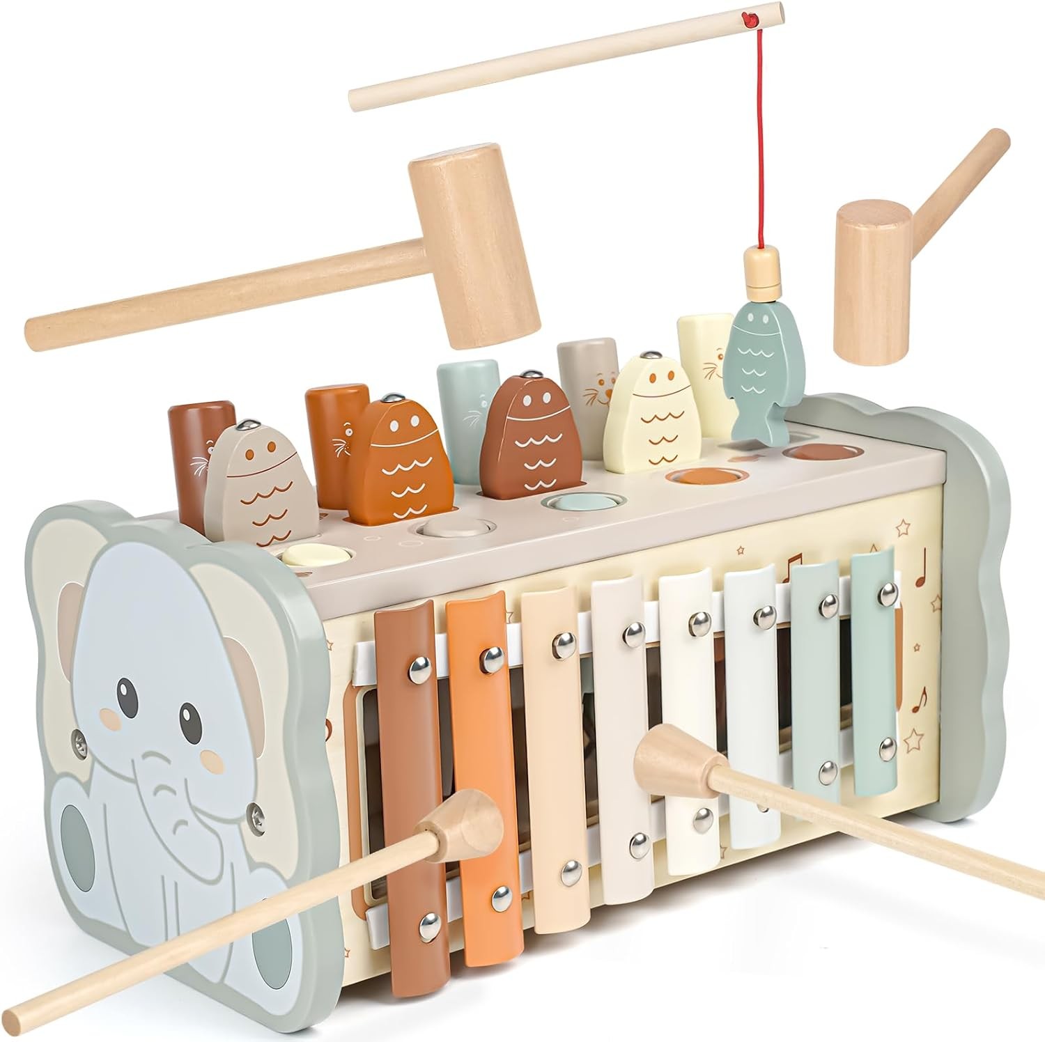 Joyreal Wooden Montessori Toys for 1 Year Old - Hammering Pounding Toy with Xylo