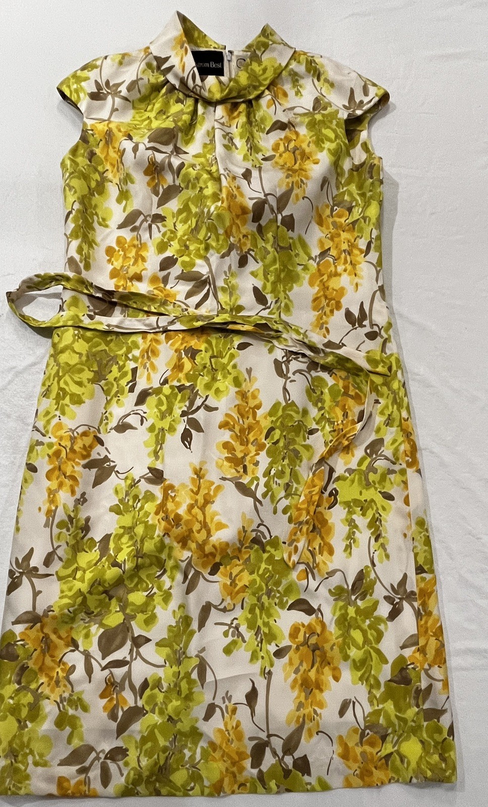 Vintage 1960s Silk Sheath Dress Nordstrom Best Chartreuse Floral Tie Belt Sz 12