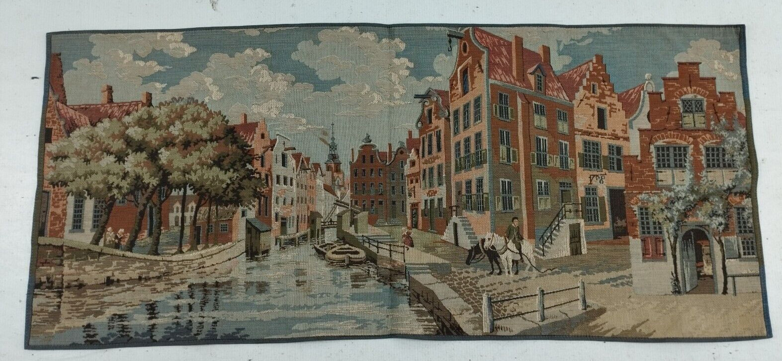 Vintage French Belgium City Canal Town Scene Wall Hanging Tapestry 106x48 cm Vintage French Belgium City Canal Town Scene Wall Hanging Tapestry 106x48 cm