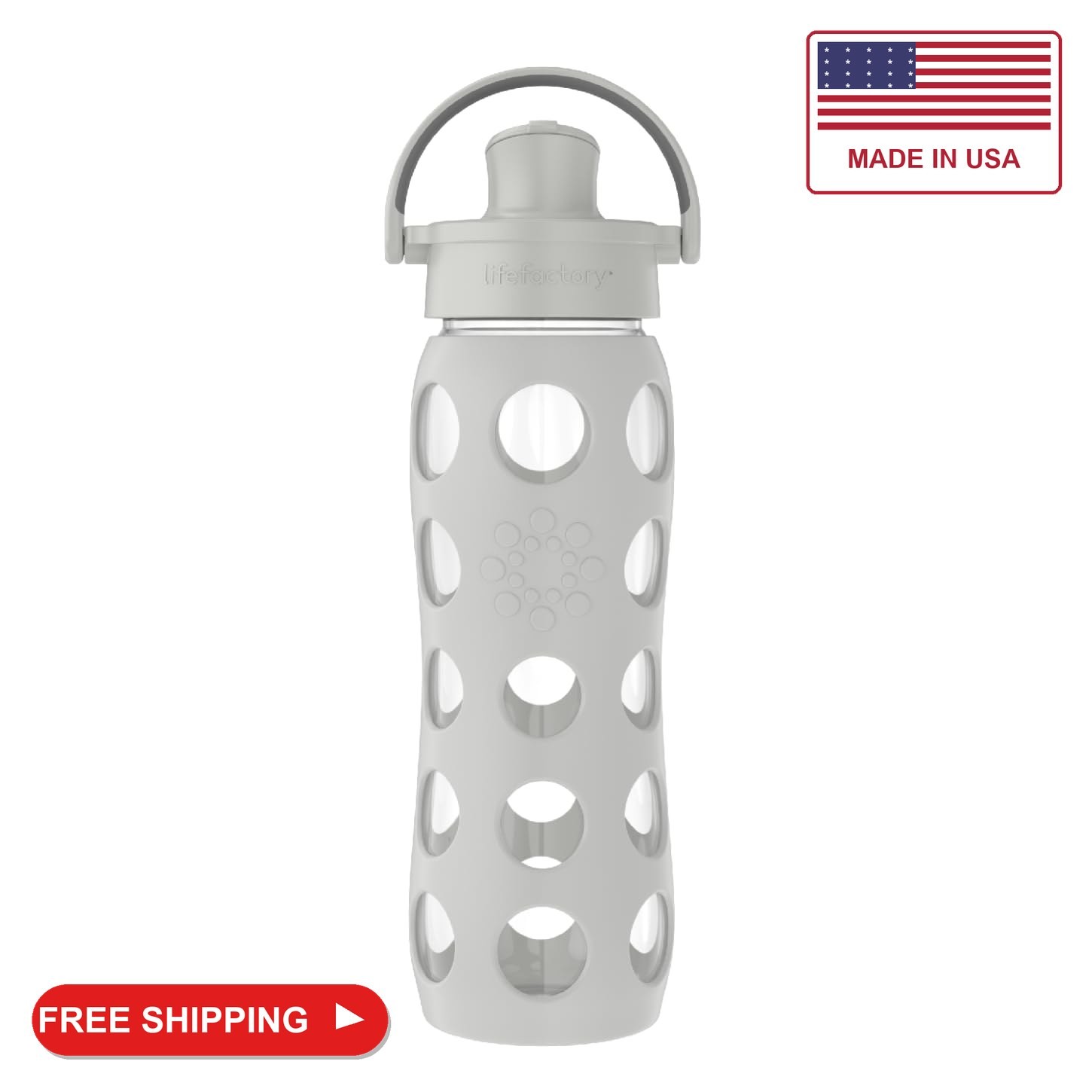 Lifefactory 16oz Glass Water Bottle with Active Cap, Stone Gray