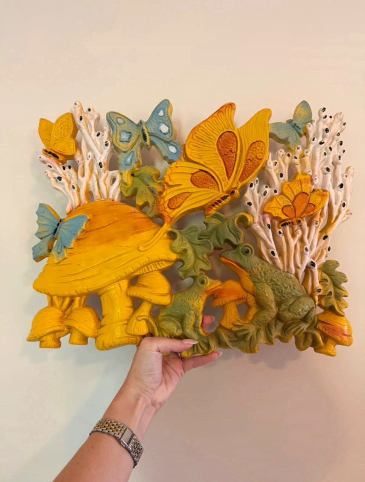 Vintage Retro 1970s Homco Mushrooms Butterflies & Frog 17×13 Decor~MCM
