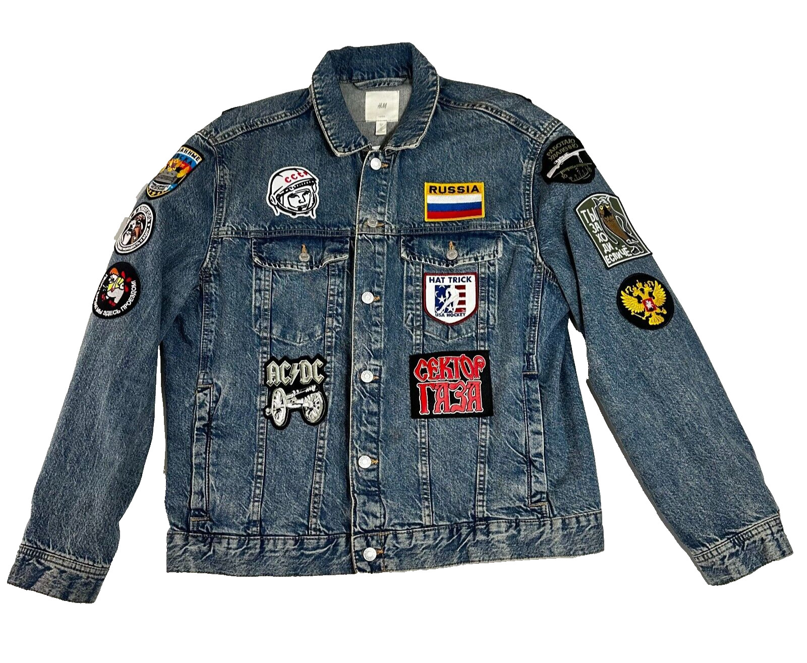 Rare H&M Men\'s Patched Denim Jacket - Russian Music & Culture, Custom Design
