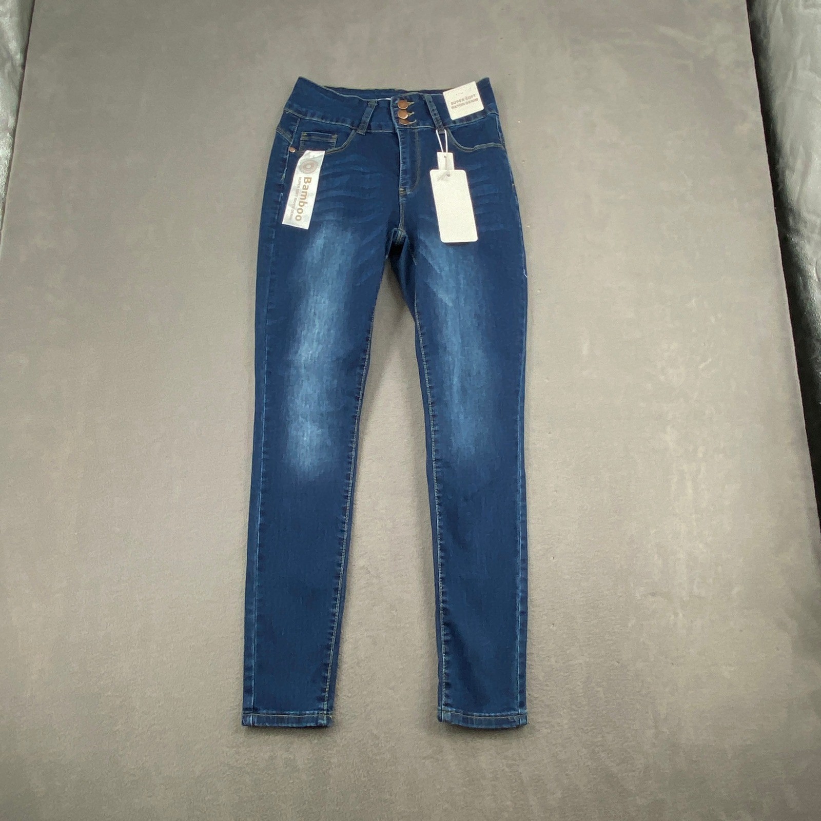 Bamboo Denim Womens Size 7 High Rise Skinny Jeans Dark Wash Triple Button Bamboo Denim Womens Size 7 High Rise Skinny Jeans Dark Wash Triple Button