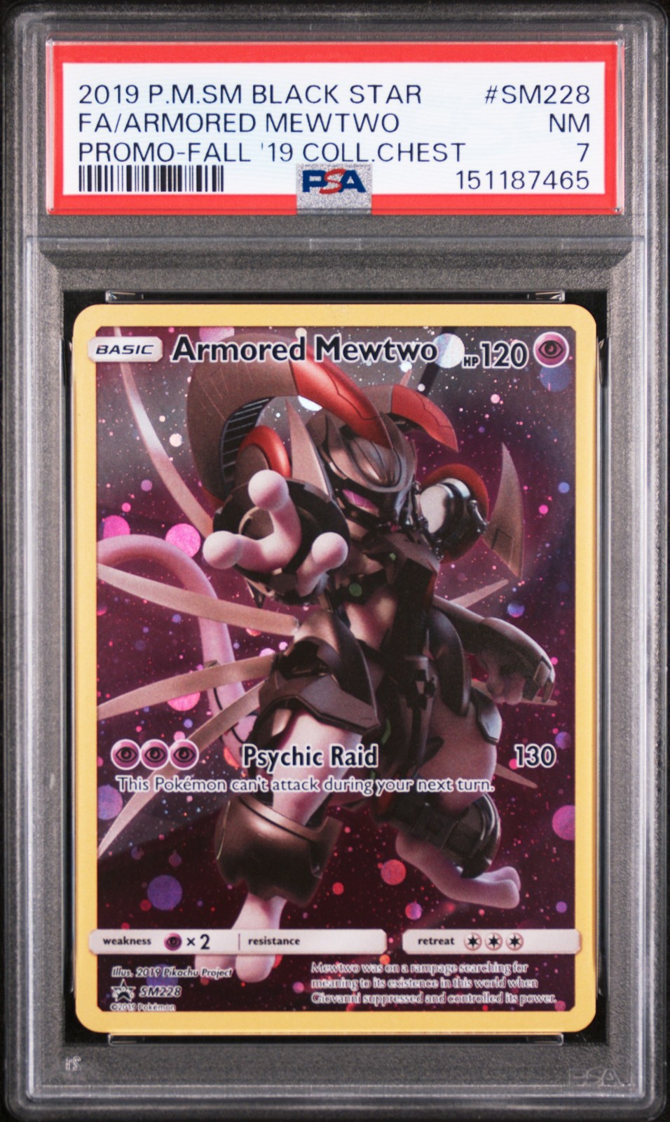 2019 POKEMON SM BLACK STAR PROMO #SM228 FULL ART/ARMORED MEWTWO PSA 7