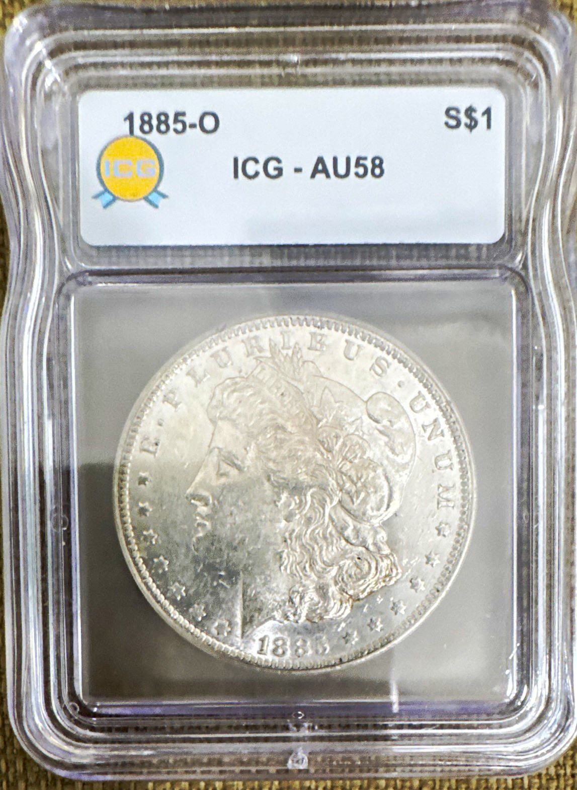 1885-O Morgan $1 Silver Dollar ICG AU58 Cert 9275260601 1885-O Morgan $1 Silver Dollar ICG AU58 Cert 9275260601