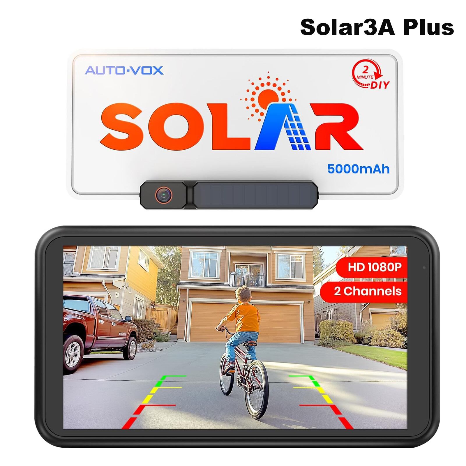 AUTO-VOX Solar Wireless Backup Camera 1080P 5\'\' Monitor Dual Split Camera System
