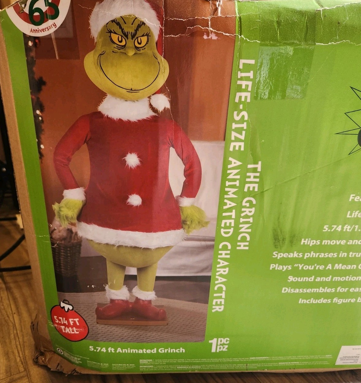Gemmy 5.74ft Life-Size Animated Dancing/Speaking Grinch Character Anniversary Ed Gemmy 5.74ft Life-Size Animated Dancing/Speaking Grinch Character Anniversary Ed