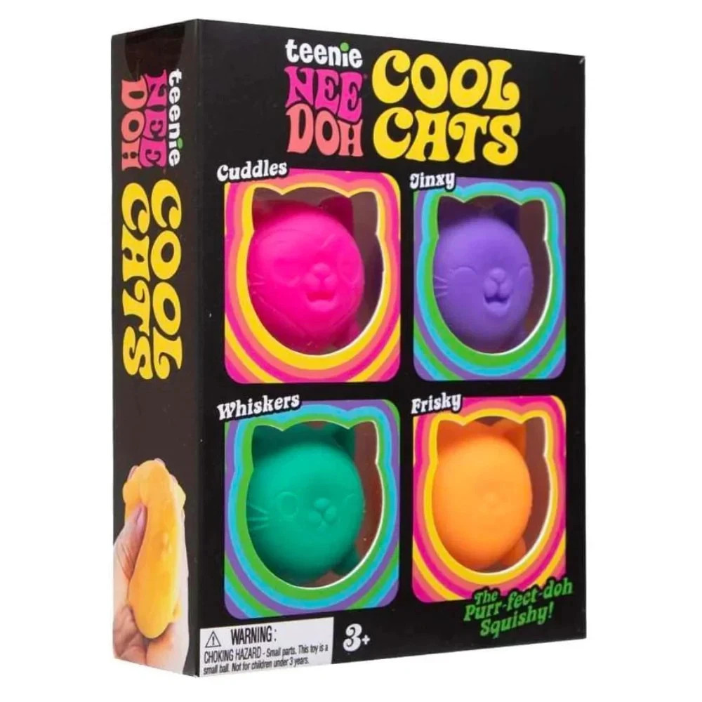 Schylling NeeDoh Teenie Cool Cats 4 Set Pack Squishy Stress Sensory Fidget Toy