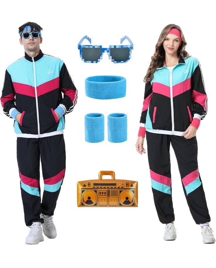 1 Set 80s 90s Retro Tracksuit Costume Set Men Women Large Windbreaker Halloween 1 Set 80s 90s Retro Tracksuit Costume Set Men Women Large Windbreaker Halloween