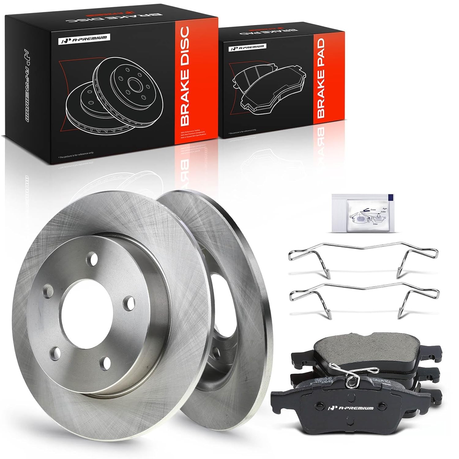 A-Premium 10.43 inch (265mm) Rear Solid Brake Rotors and Ceramic Pads Kit