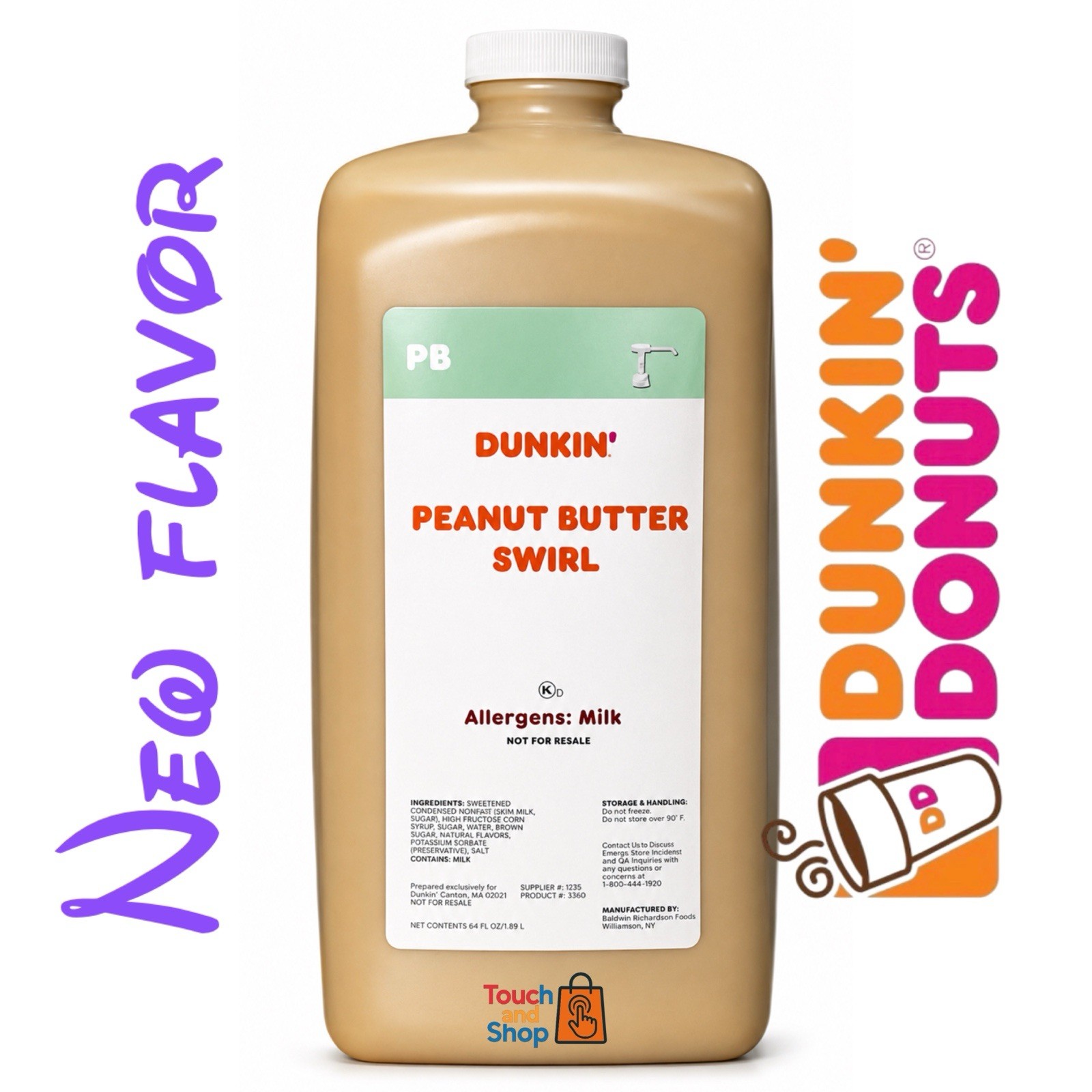 Dunkin Peanut Butter Swirl 64FL OZ NO Pump. BUY 2 GET 10 % DISCOUNT & 1 PUMP