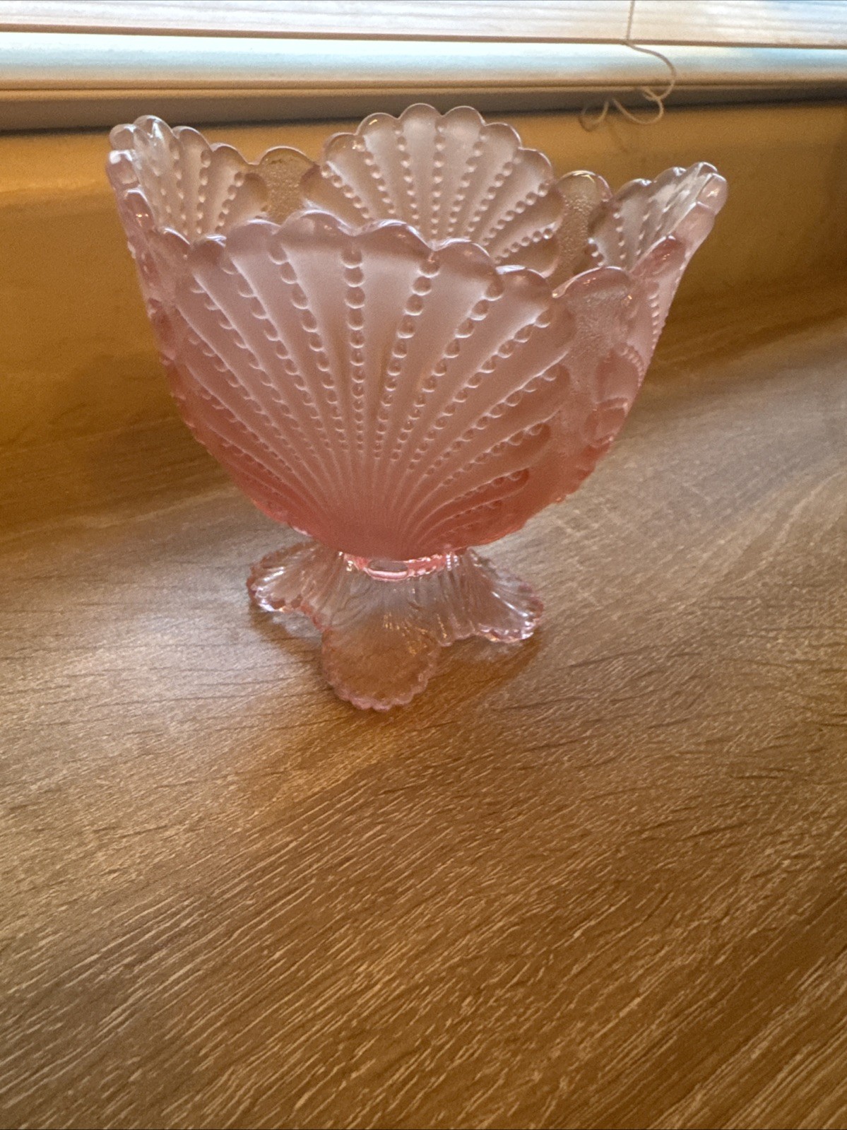 Mosser Glass Pink Beaded Seashell Footed Compote Spooner 4.25\ Mosser Glass Pink Beaded Seashell Footed Compote Spooner 4.25\