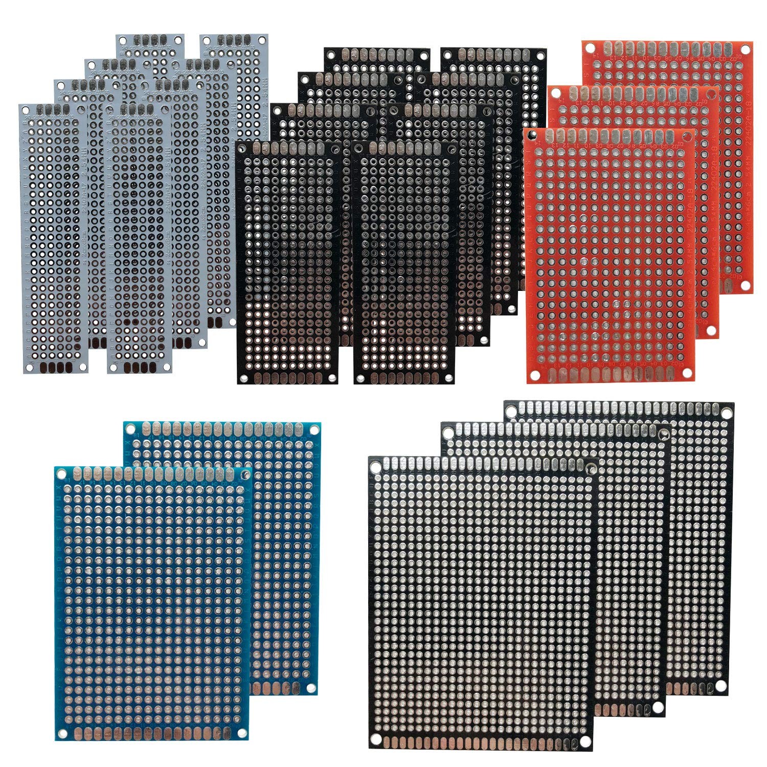 38 Pcs Double Sided PCB Board Prototype Kit Soldering 5 Sizes 4 Colour Universal