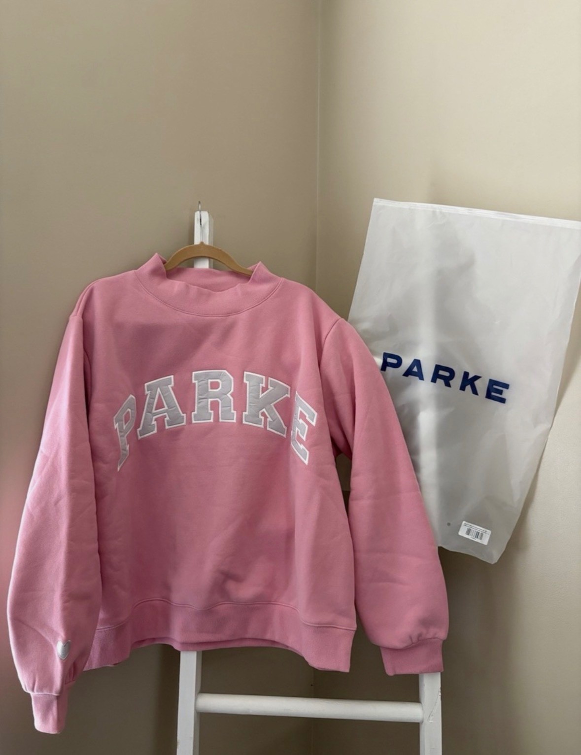 RARE NEW PARKE Valentine\'s Varsity Mockneck in Blush Lavender Size L/XL