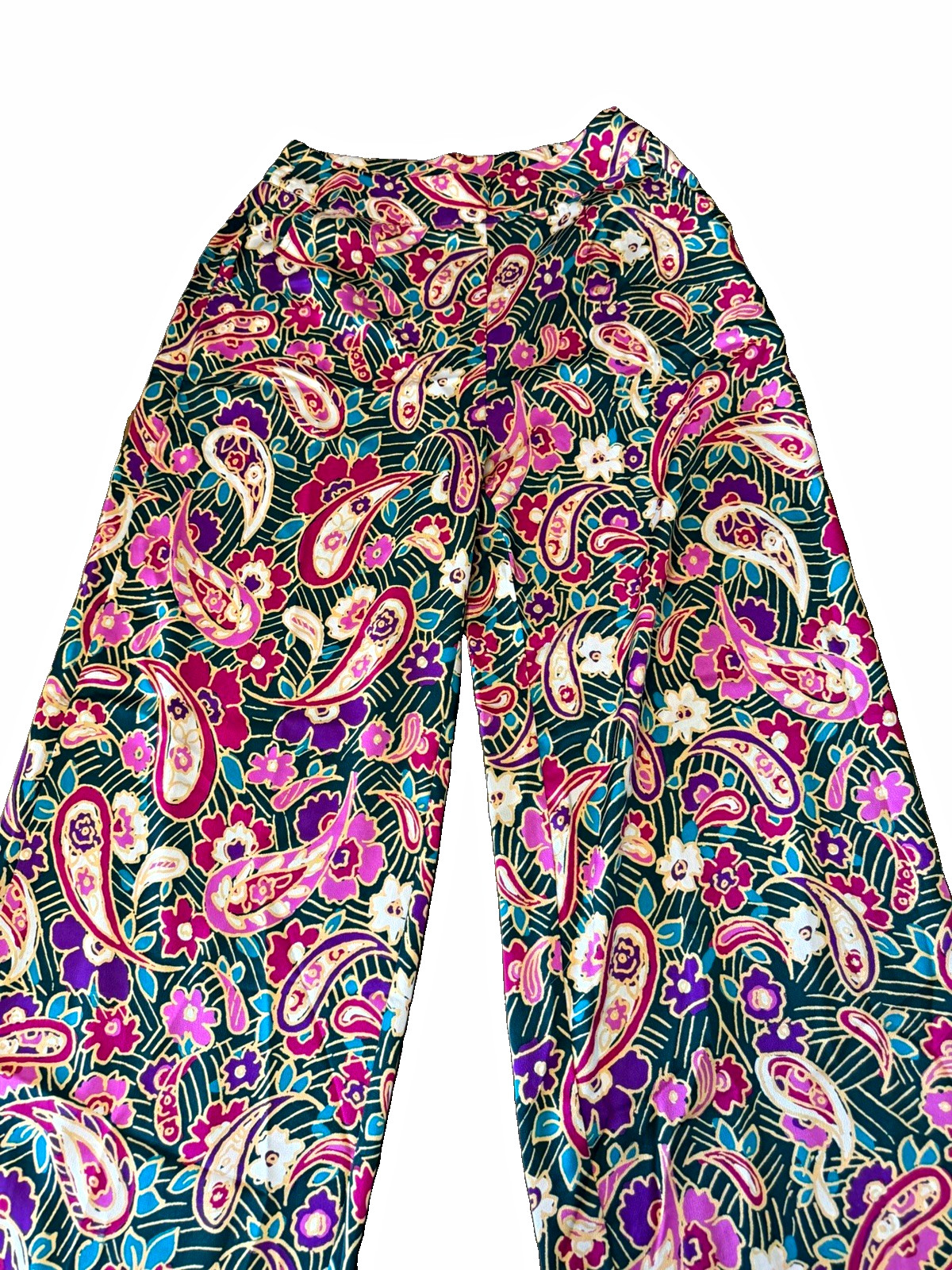 Umgee USA Women\'s L Multicolor Paisley Wide-Leg Pants Flat Front Umgee USA Women\'s L Multicolor Paisley Wide-Leg Pants Flat Front