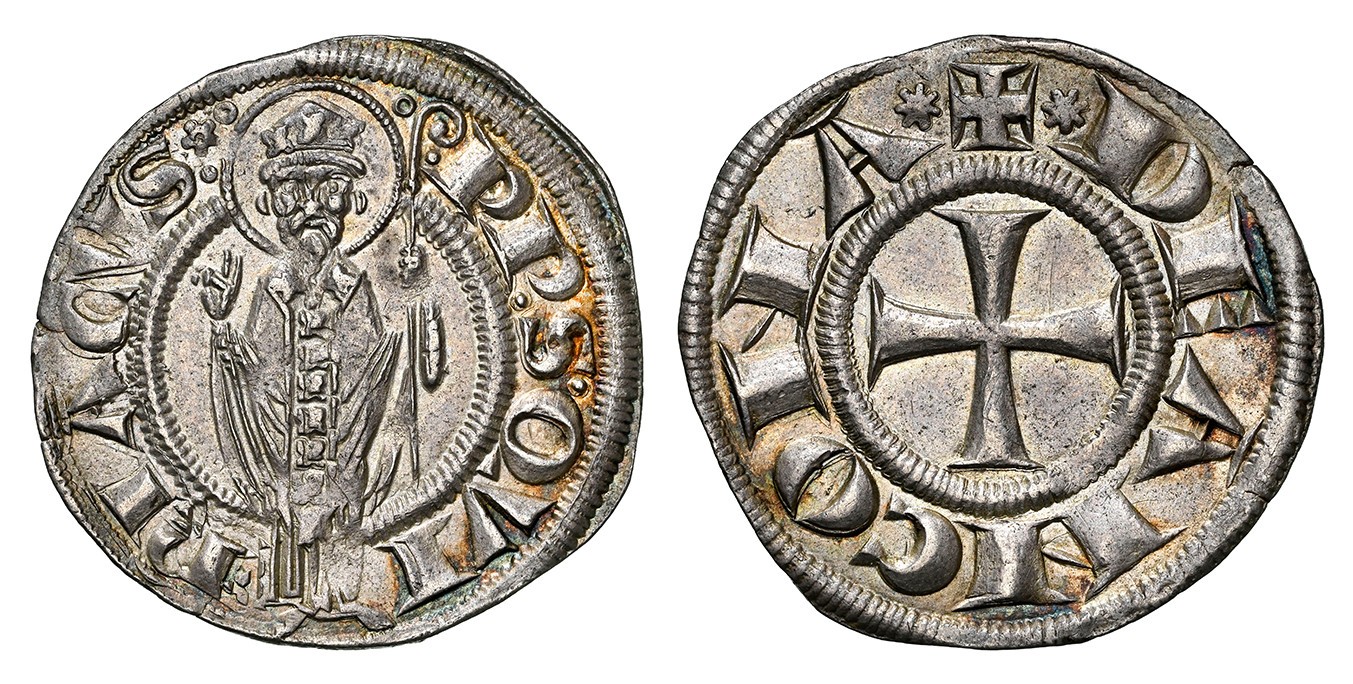 ITALIAN STATES. Papal States-Ancona. (c. 13th Century) ND AR Grosso. NGC AU58