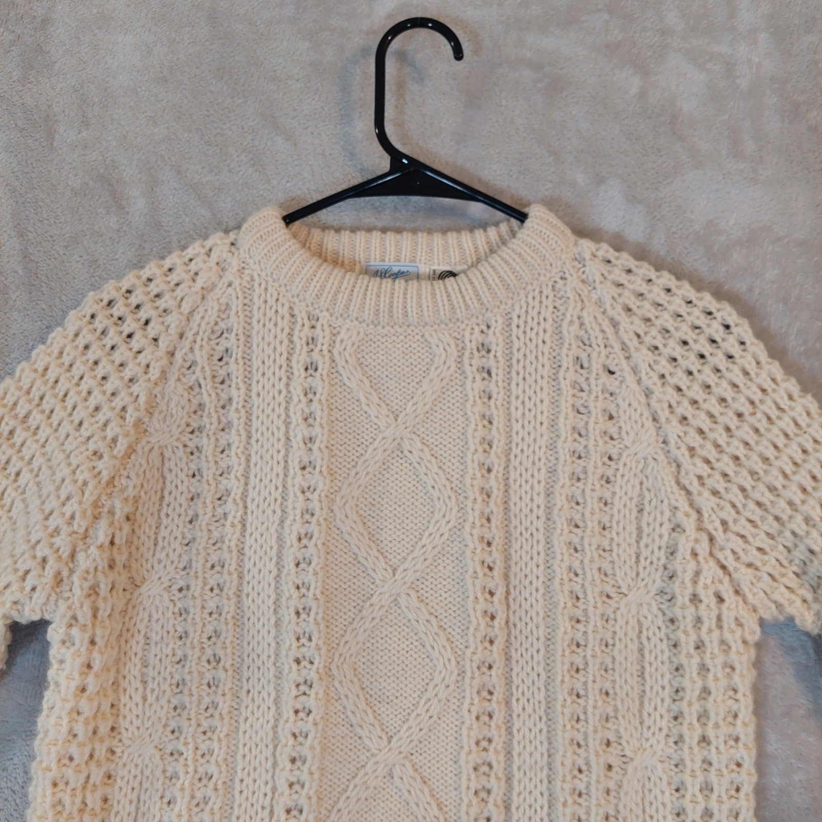 Vintage A.S. Cooper Bermuda Cable Knit Wool Sweater Size 34 Cream