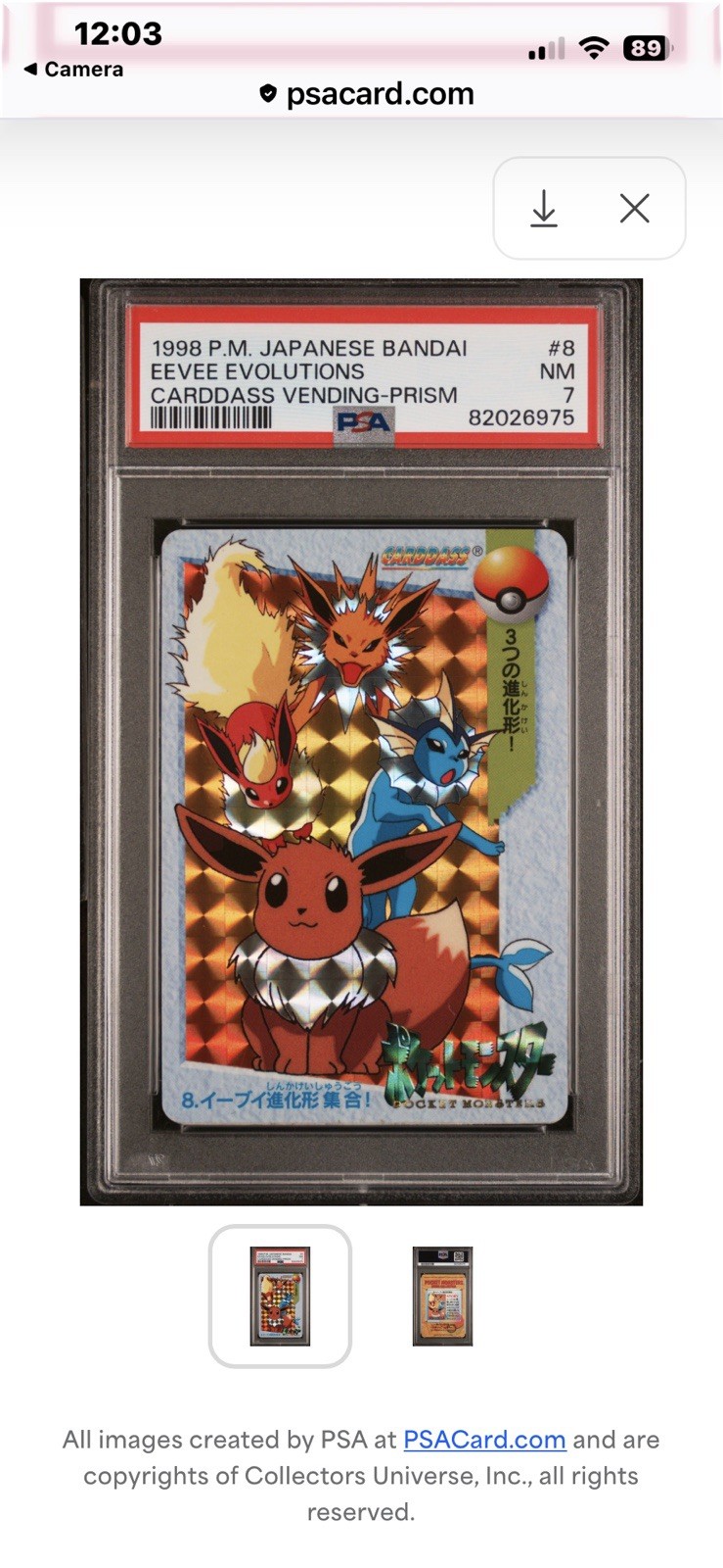 RARE 1998 PM JAPANESE POKE’MON BANDAI EEVEE EVOLUTIONS CARDDASS VENDING PRISM 
