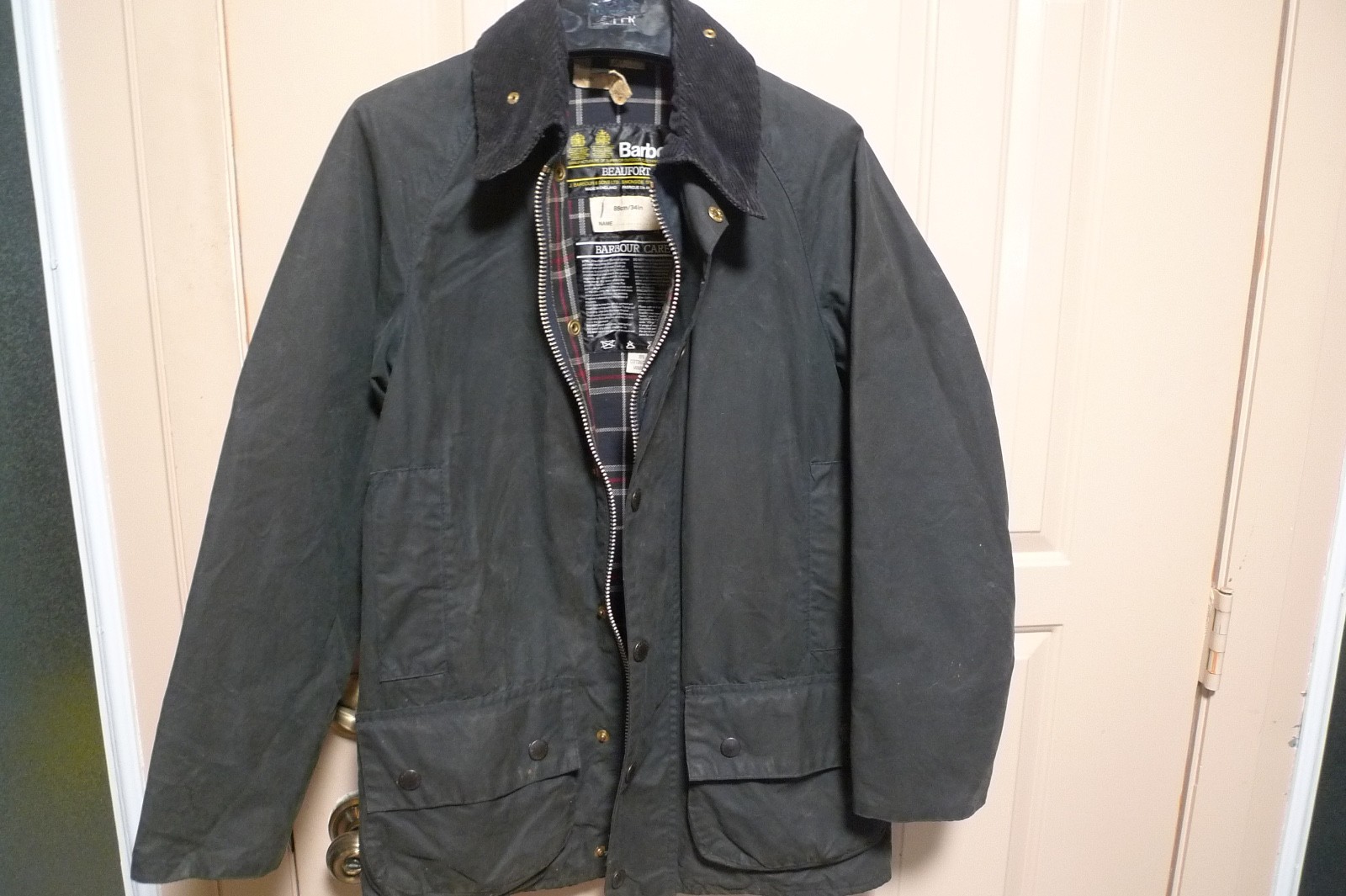 BARBOUR  - A155 BEAUFORT WAX COTTON JACKET -MADE IN ENGLAND - NAVY - 34 -VINTAGE