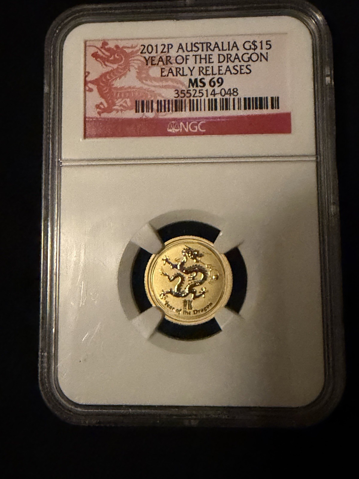 2012P Australia G$15 Year of the Dragon Early Releases NGC MS-69 - 1/10 oz gold 2012P Australia G$15 Year of the Dragon Early Releases NGC MS-69 - 1/10 oz gold