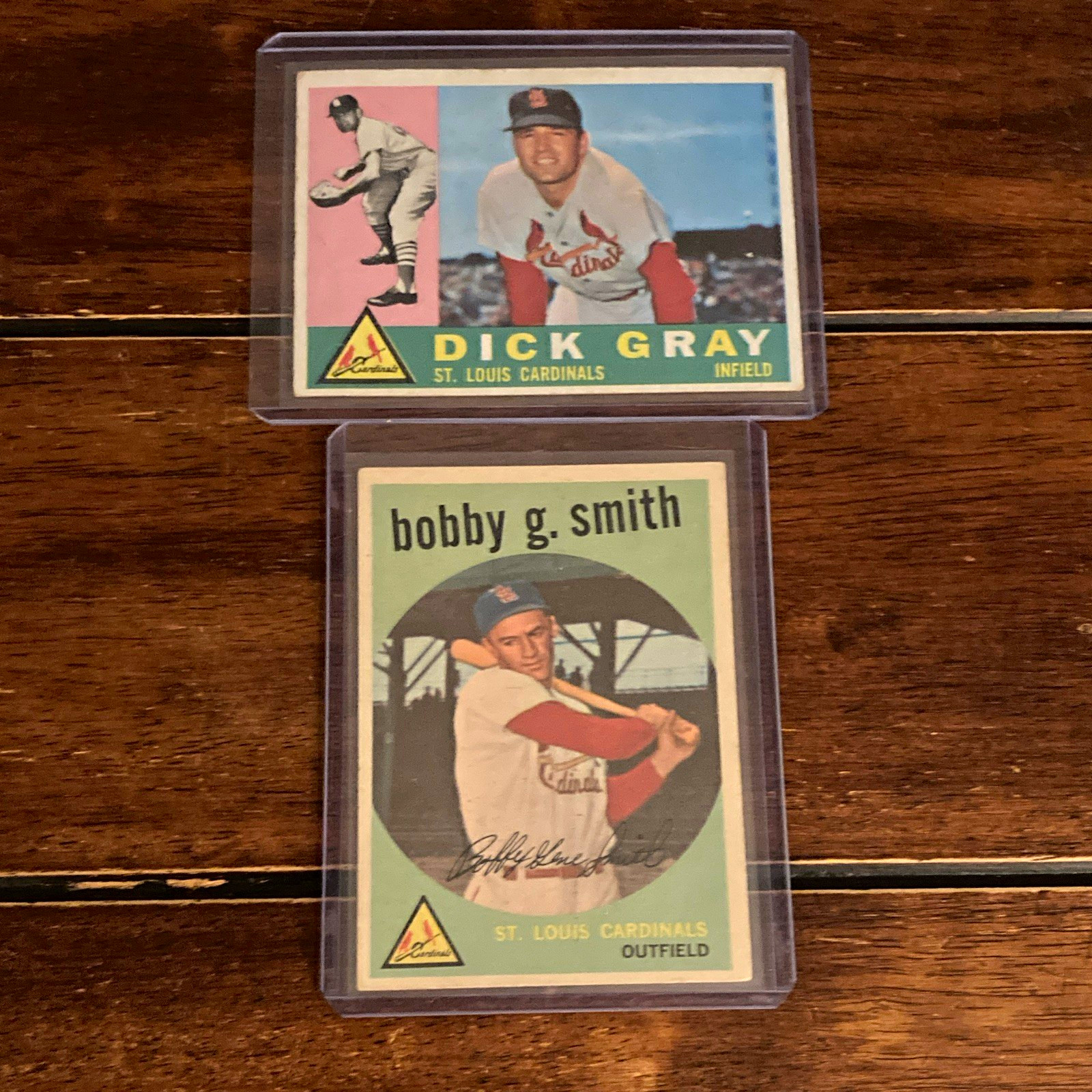 Topps Vintage 1959 St. Louis Cardinals Card Lot (2) Gray #24 Smith #162