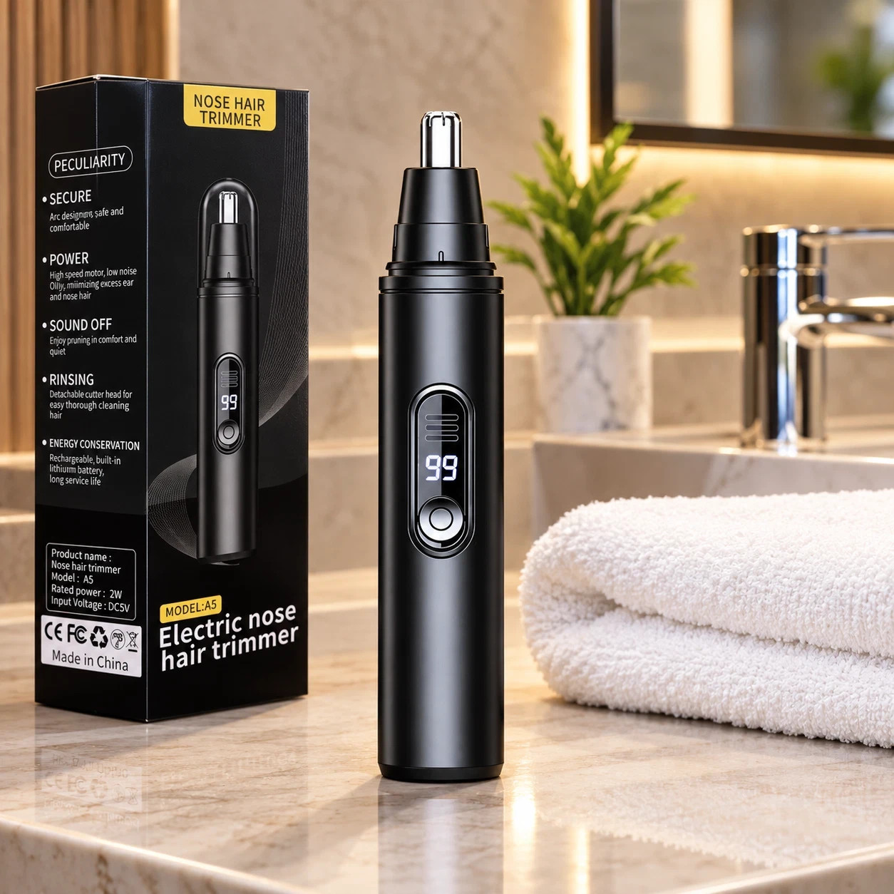 Ear and Nose Hair Trimmer with LED indicator USB Rechargeable Water Resistant