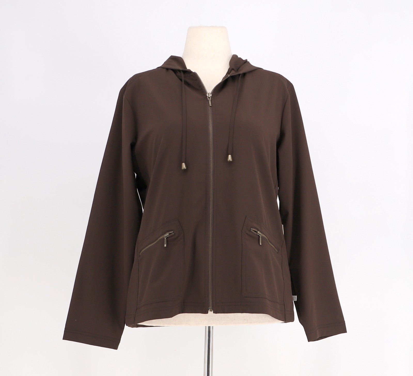 NWT CHICO\'S Zenergy Nneema Court Side Hooded Jacket in Chocolate Brown Size 2/L NWT CHICO\'S Zenergy Nneema Court Side Hooded Jacket in Chocolate Brown Size 2/L