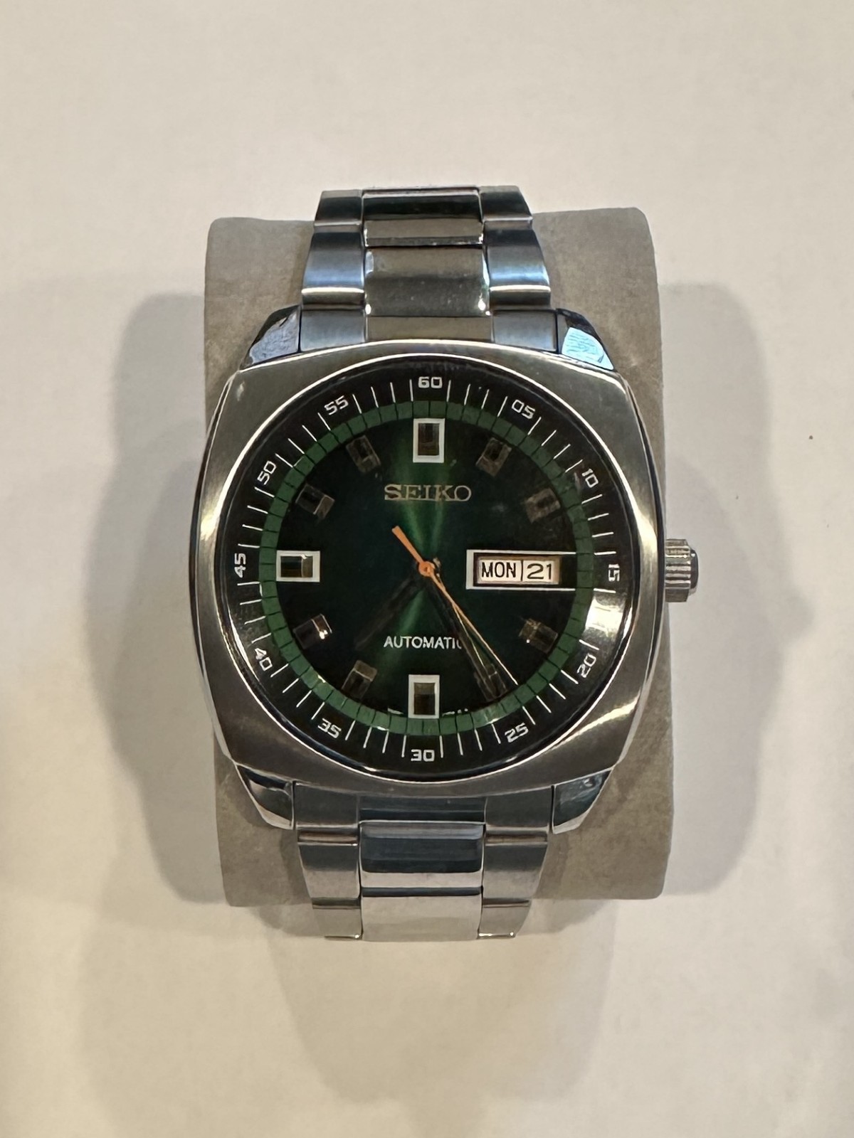Seiko Recraft SNKM97 Automatic Green Dial Stainless Steel Day Date Men\'s Watch
