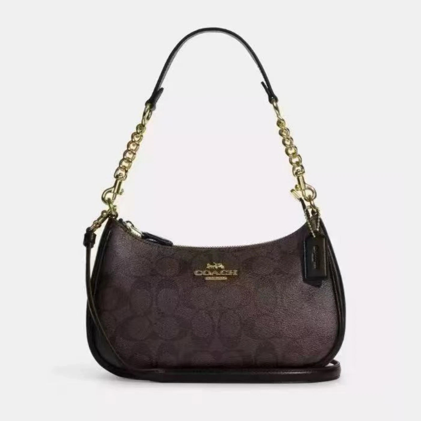 Coach CA548 Teri Shoulder Bag In Signature Canvas/Gold/Walnut/Black NEW Coach CA548 Teri Shoulder Bag In Signature Canvas/Gold/Walnut/Black NEW