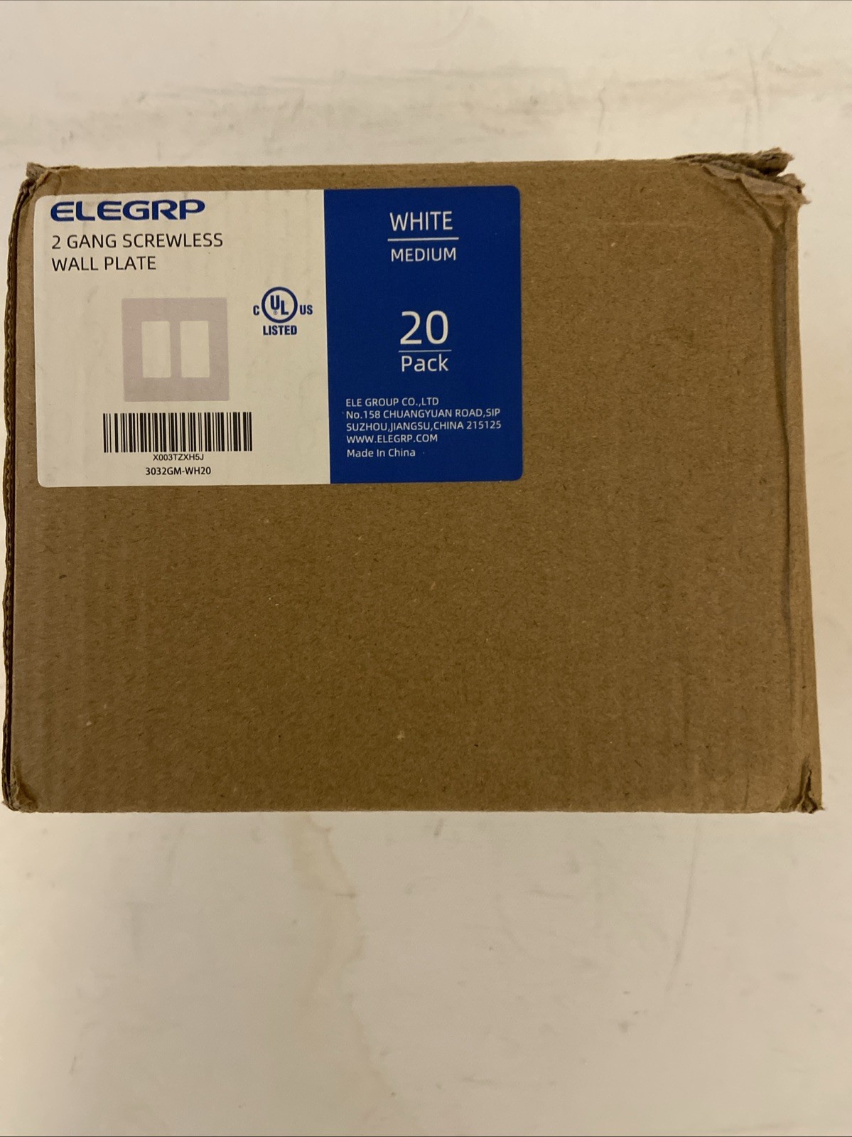 20 Pack - ELEGRP 2-Gang Screwless Wall Plates - White Medium