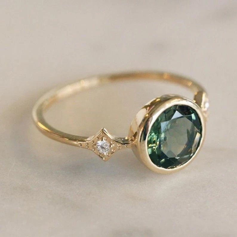 2.05 Ct Oval Cut Natural Emerald Wedding Ring 14K Yellow Gold