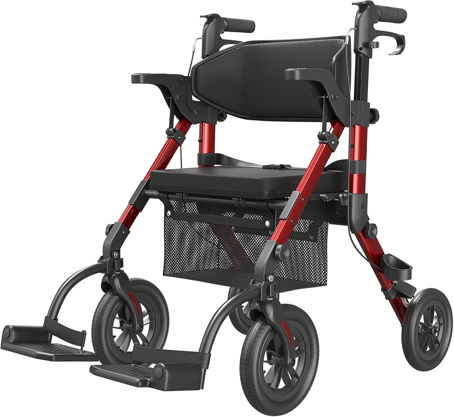 Used 2-in-1 Rollator & Transport Chair - Lightweight Foldable - Red Used 2-in-1 Rollator & Transport Chair - Lightweight Foldable - Red
