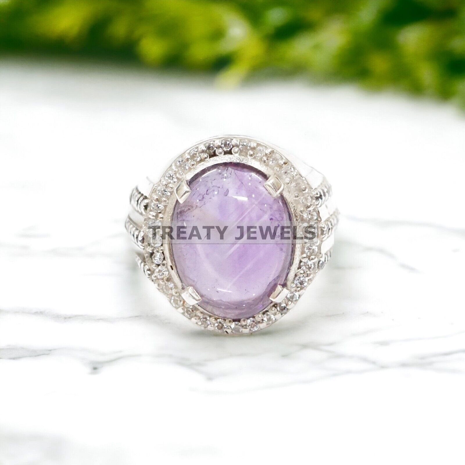 Alexandrite Oval Cut Gemstone With 14K Solid White Gold Ring For Men\'s #20