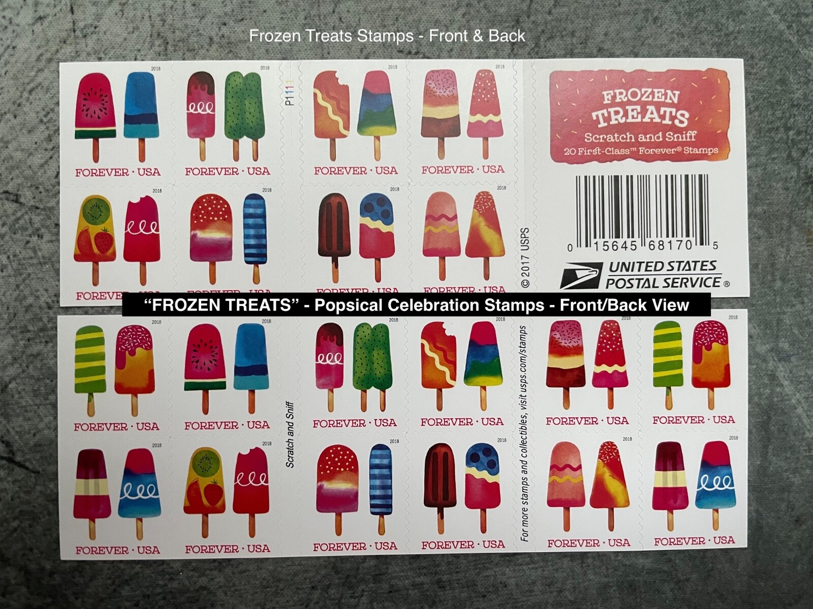 Book of 20 Stamps – “FROZEN TREATS” – Colorful Celebration Stamps - 2017 - Read
